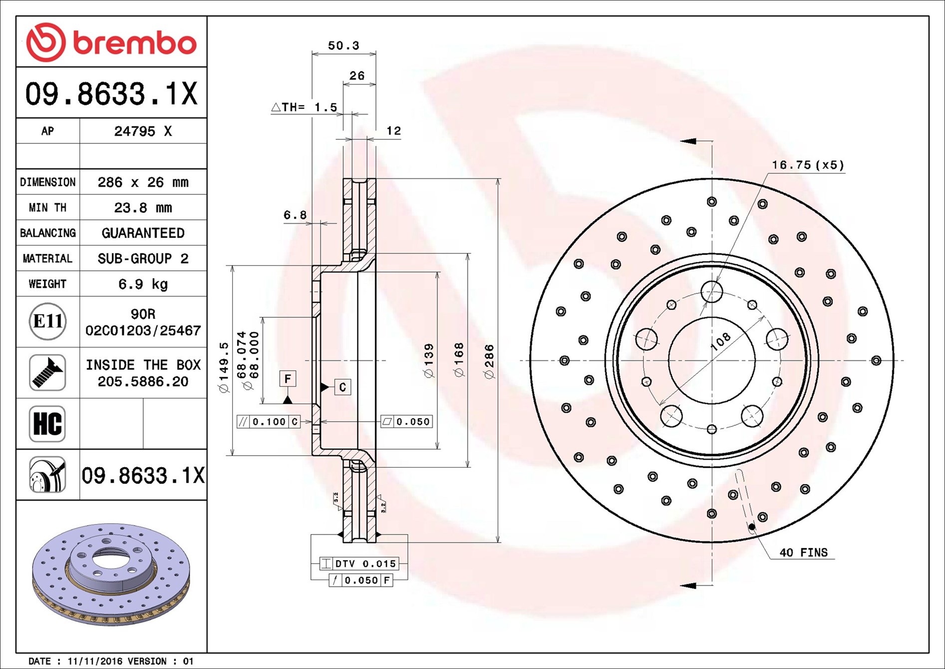 stabdžių diskas - 09.8633.1X BREMBO