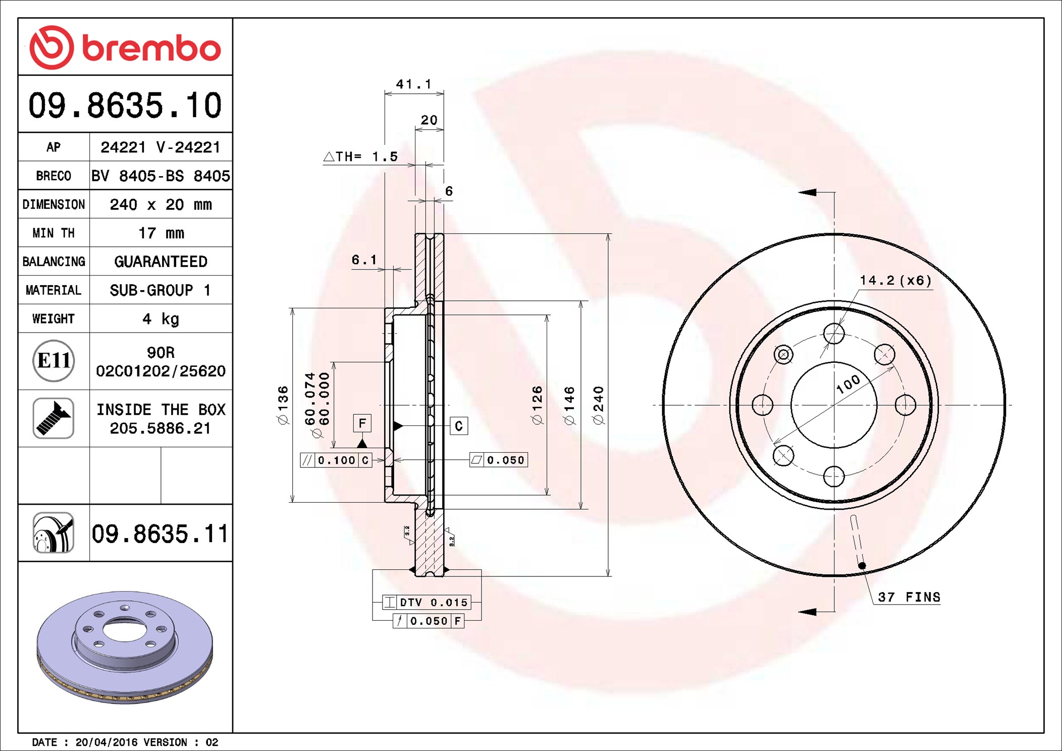 stabdžių diskas - 09.8635.11 BREMBO