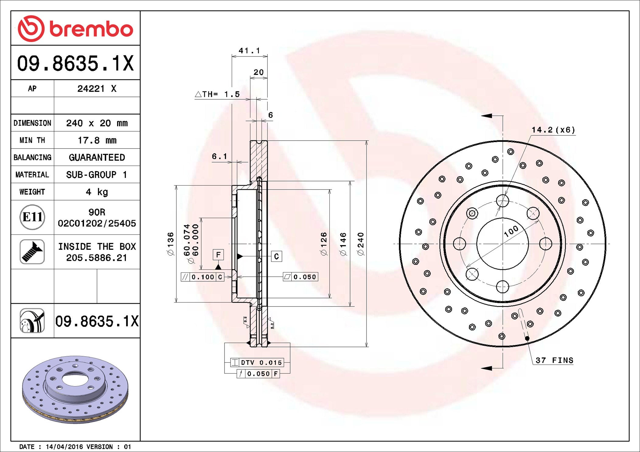 stabdžių diskas - 09.8635.1X BREMBO