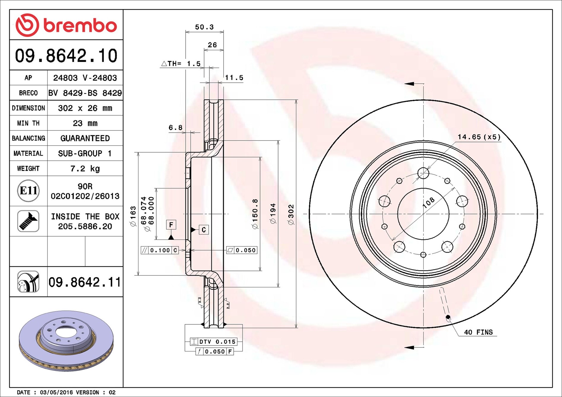 Brake Disc - 09.8642.11 BREMBO