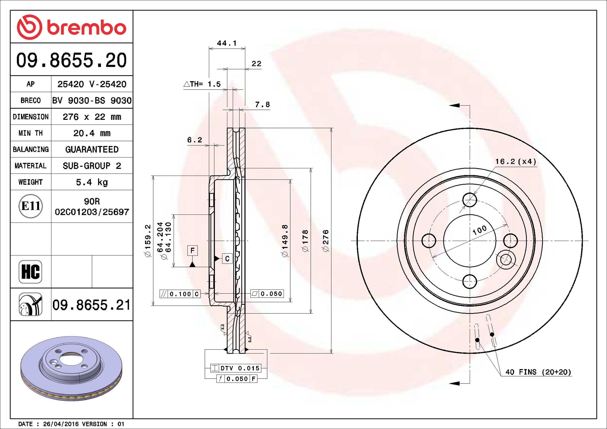 stabdžių diskas - 09.8655.21 BREMBO