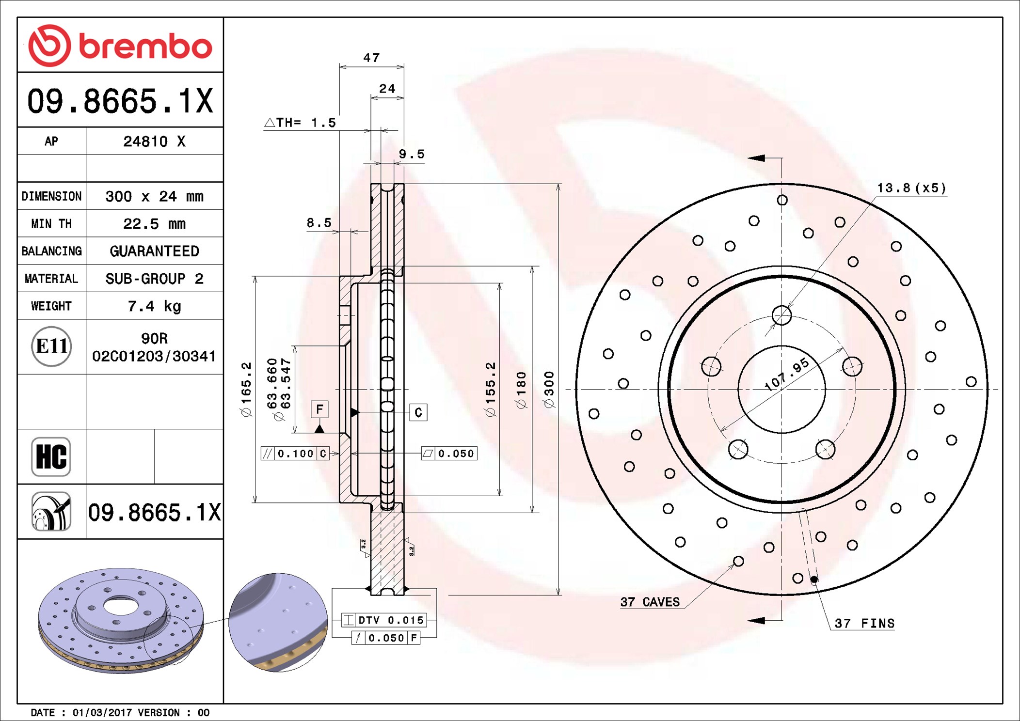 stabdžių diskas - 09.8665.1X BREMBO