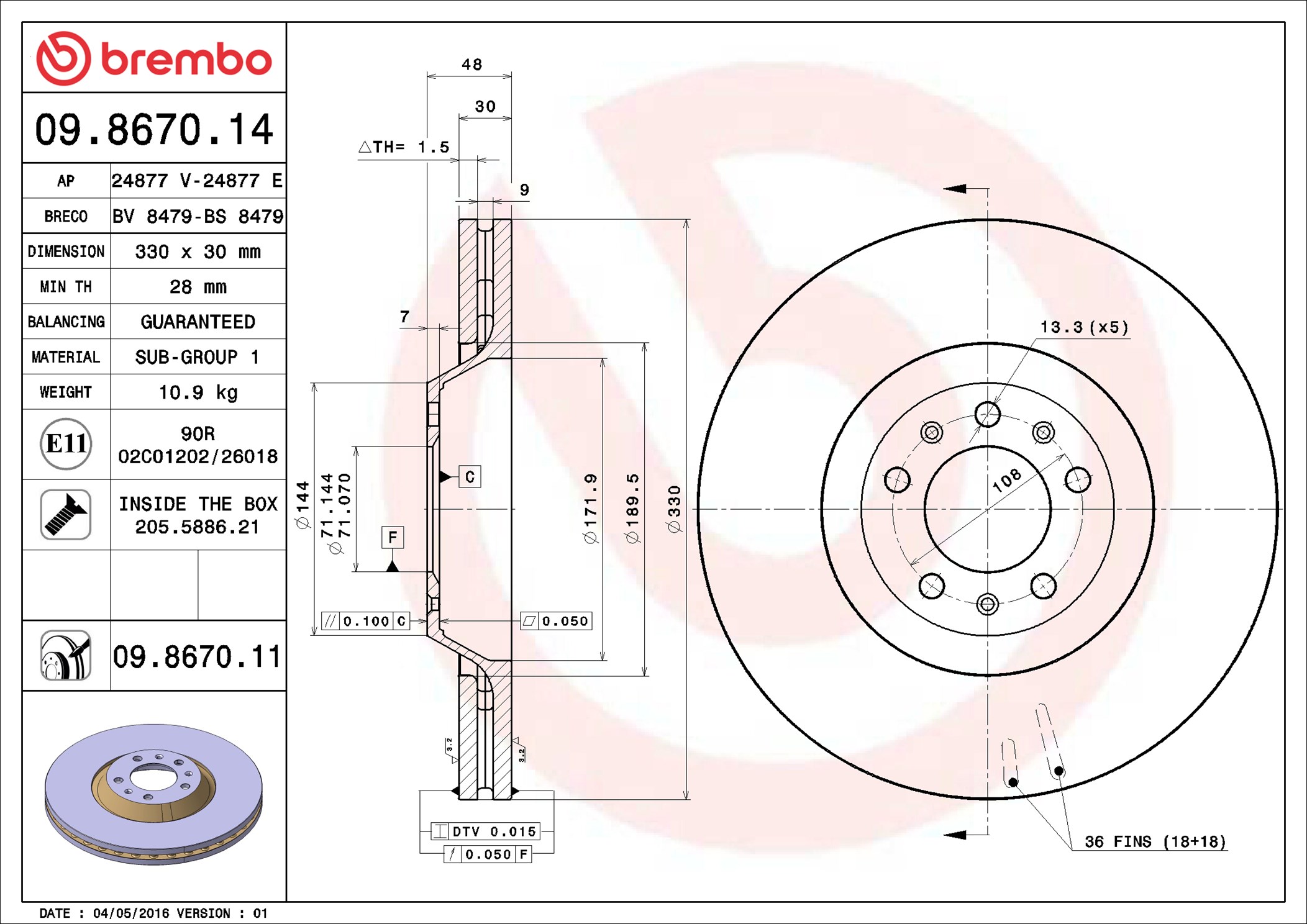 Brake Disc - 09.8670.11 BREMBO