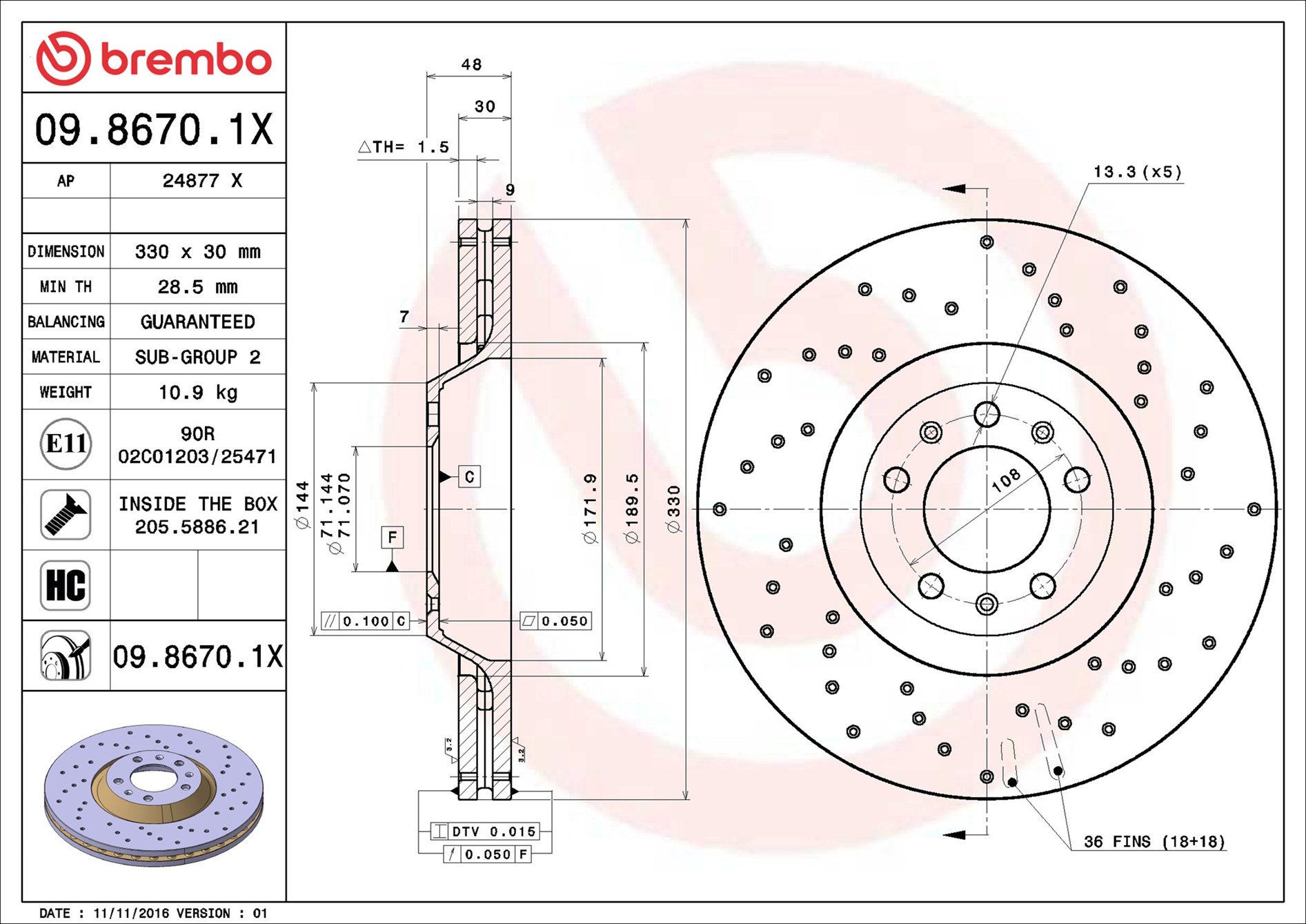 Brake Disc - 09.8670.1X BREMBO