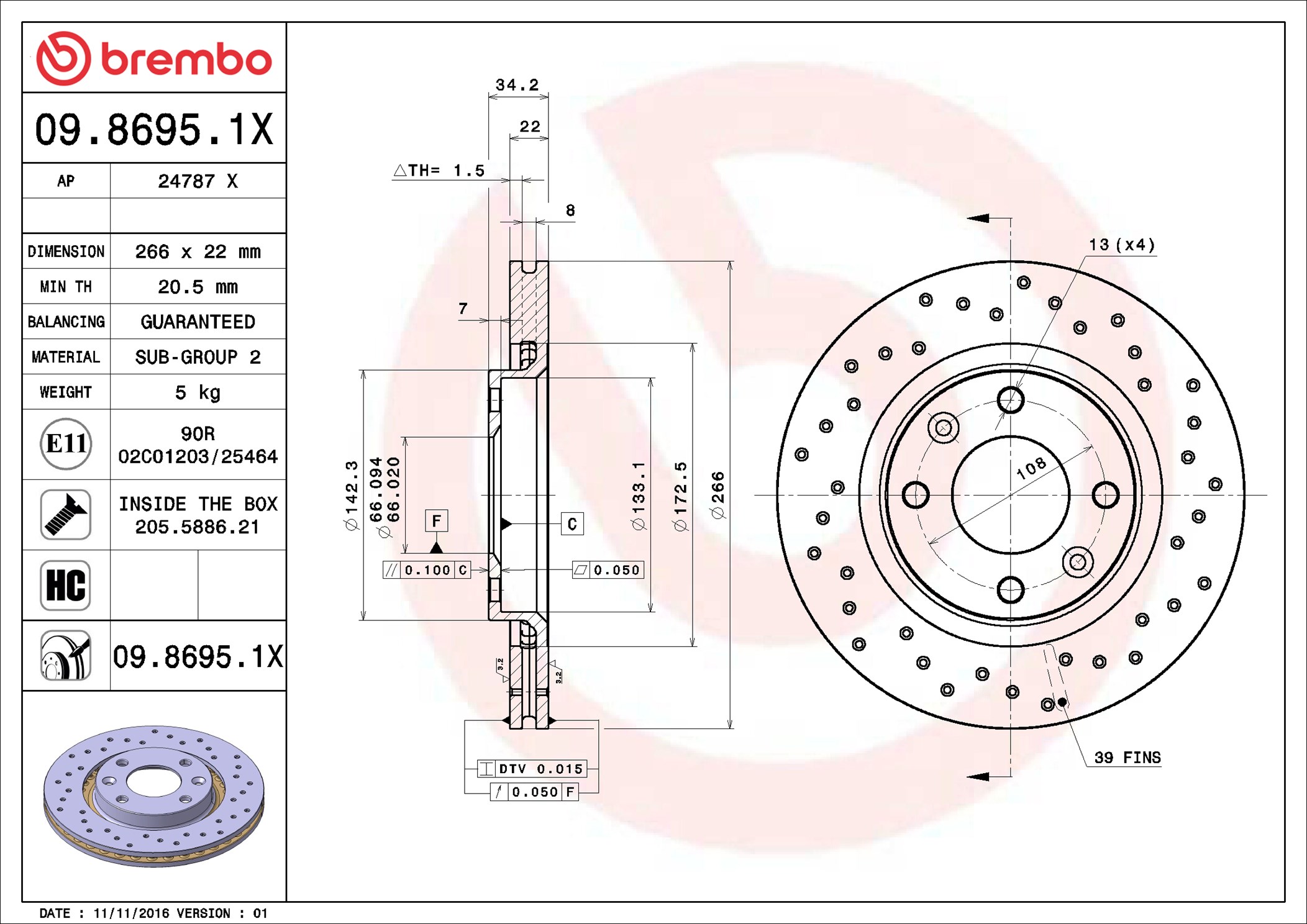 Brake Disc - 09.8695.1X BREMBO