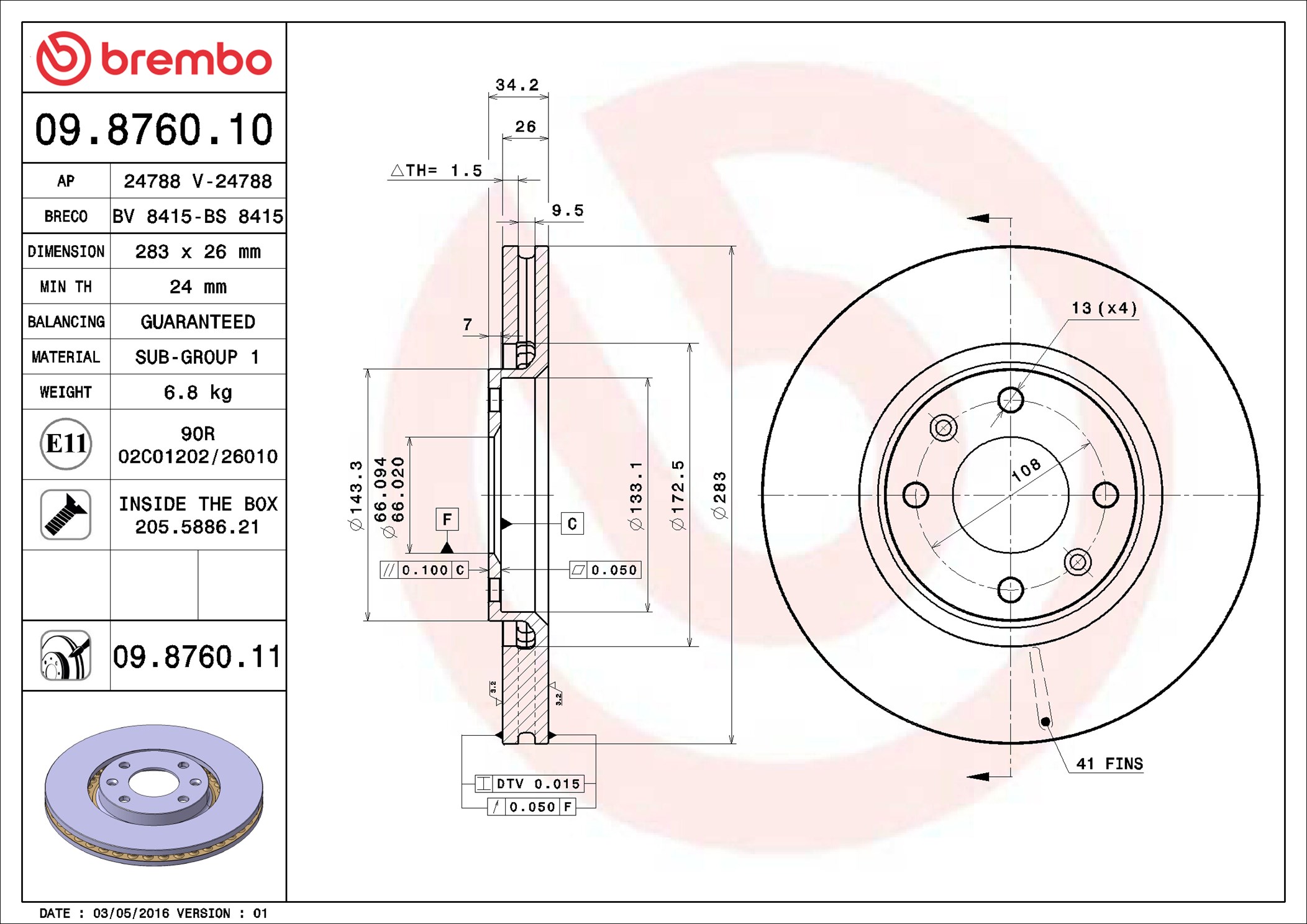 Тормозной диск - 09.8760.11 BREMBO