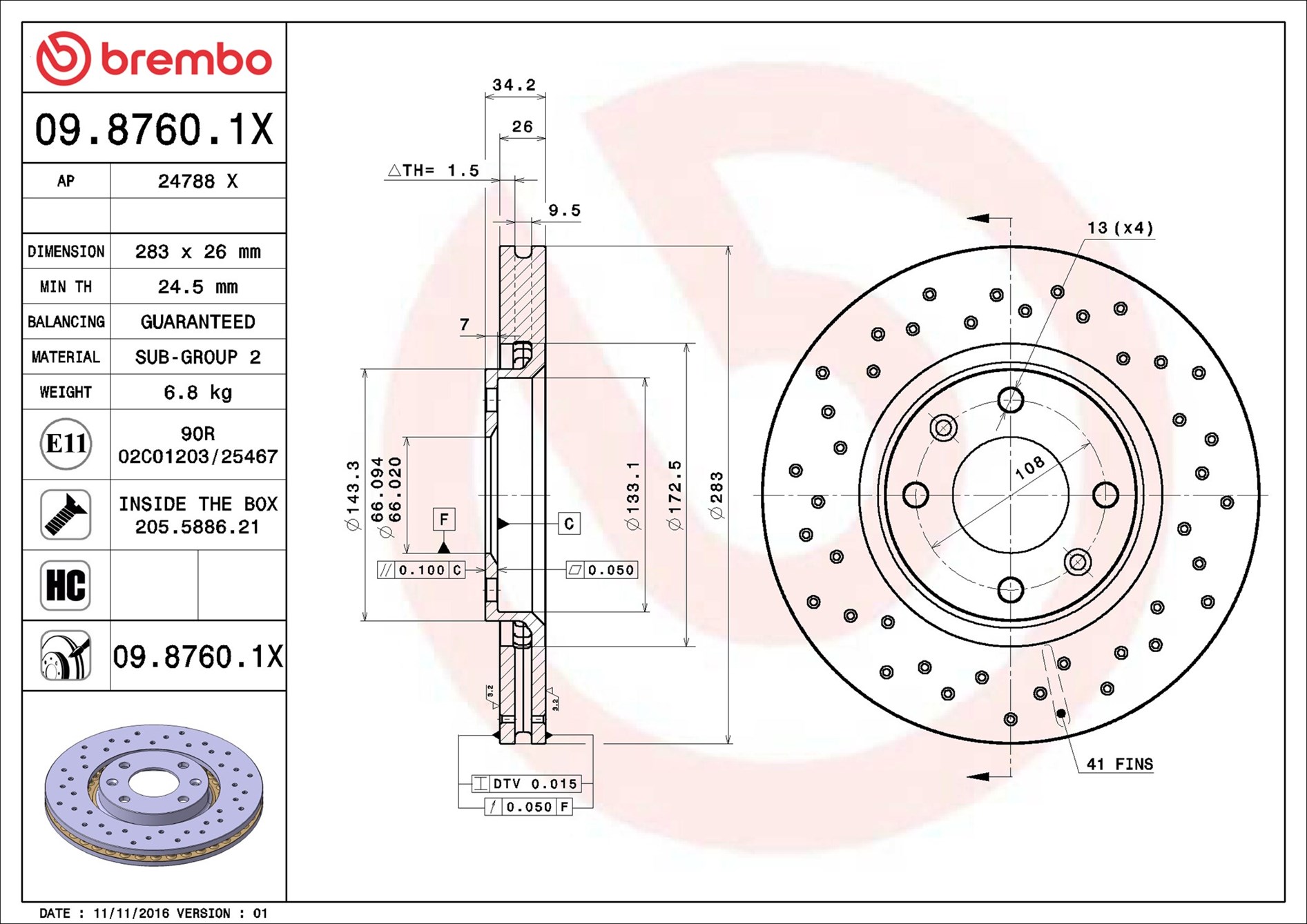 Тормозной диск - 09.8760.1X BREMBO