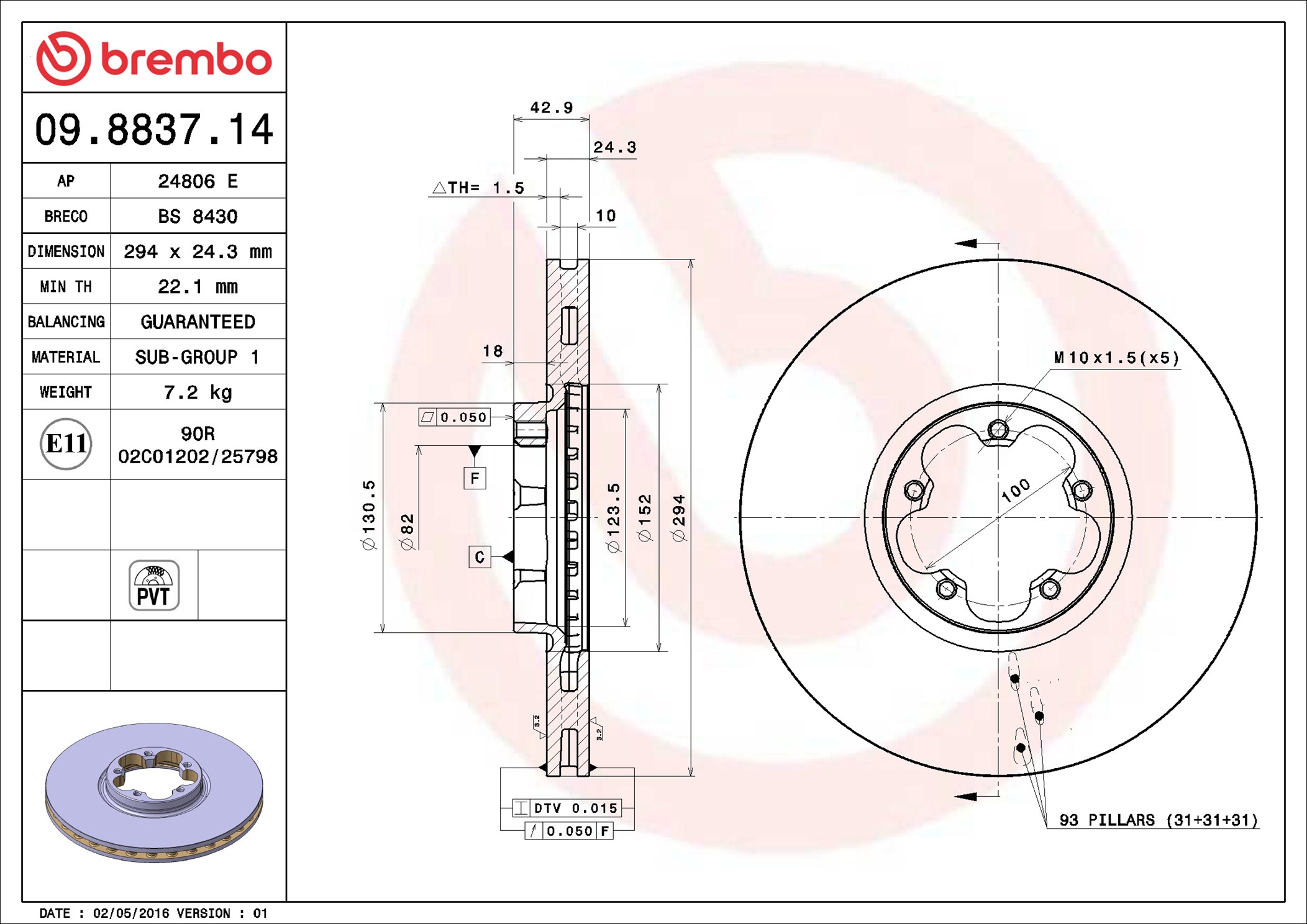 Brake Disc - 09.8837.14 BREMBO