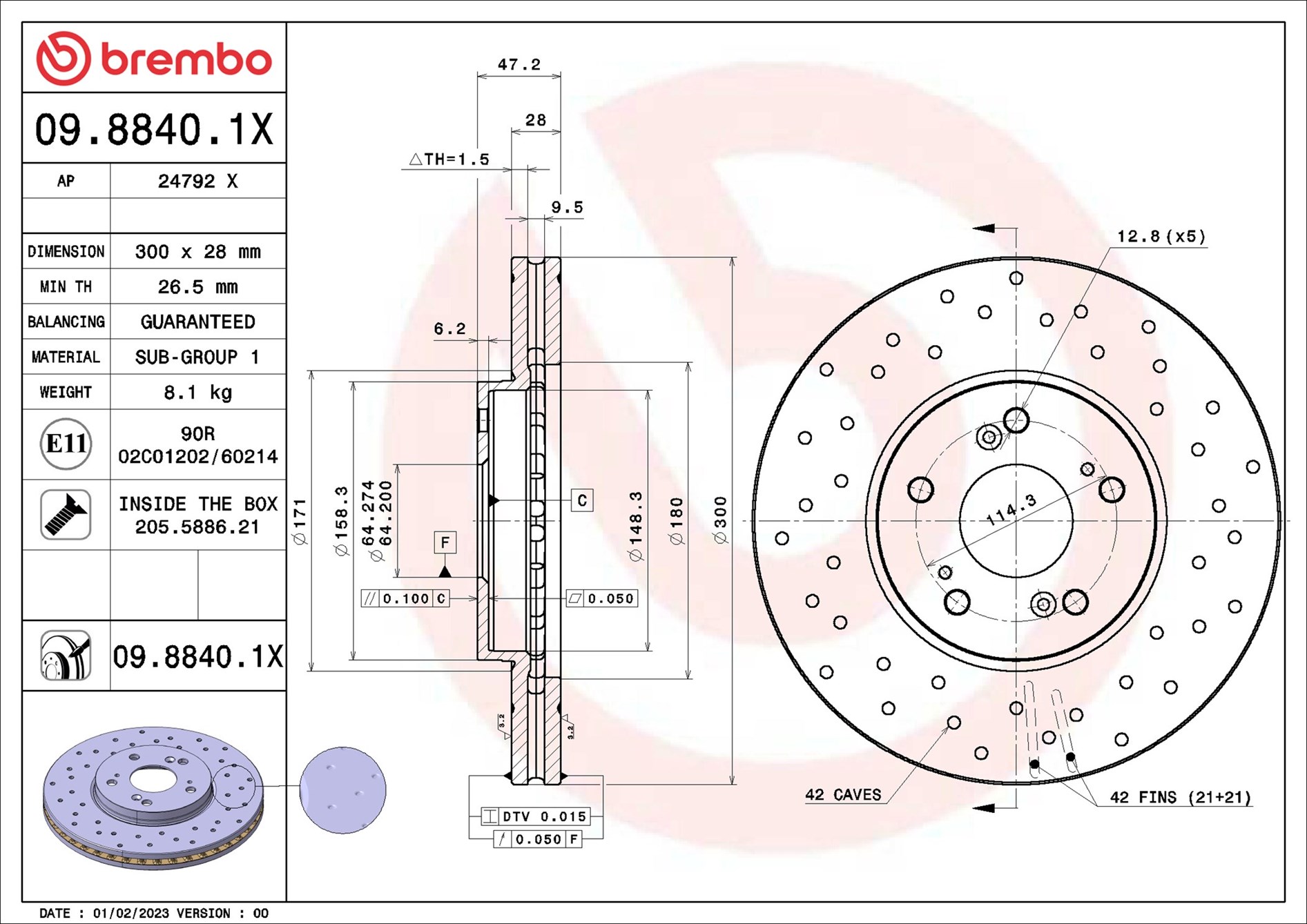 Bremsscheibe - 09.8840.1X BREMBO