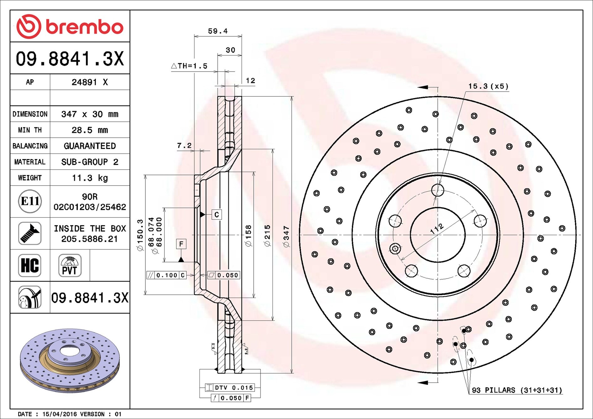 stabdžių diskas - 09.8841.3X BREMBO