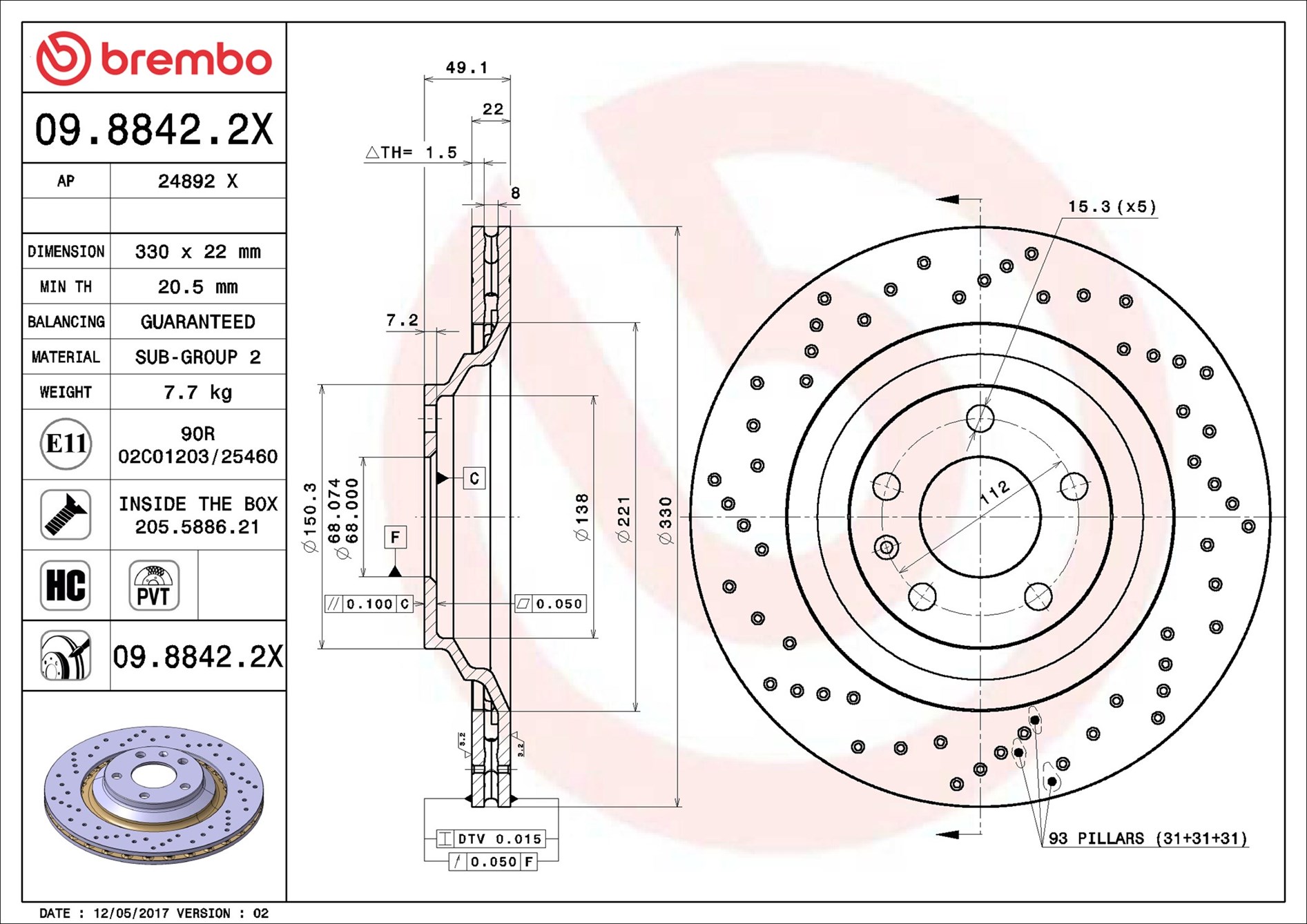 Brake Disc - 09.8842.2X BREMBO