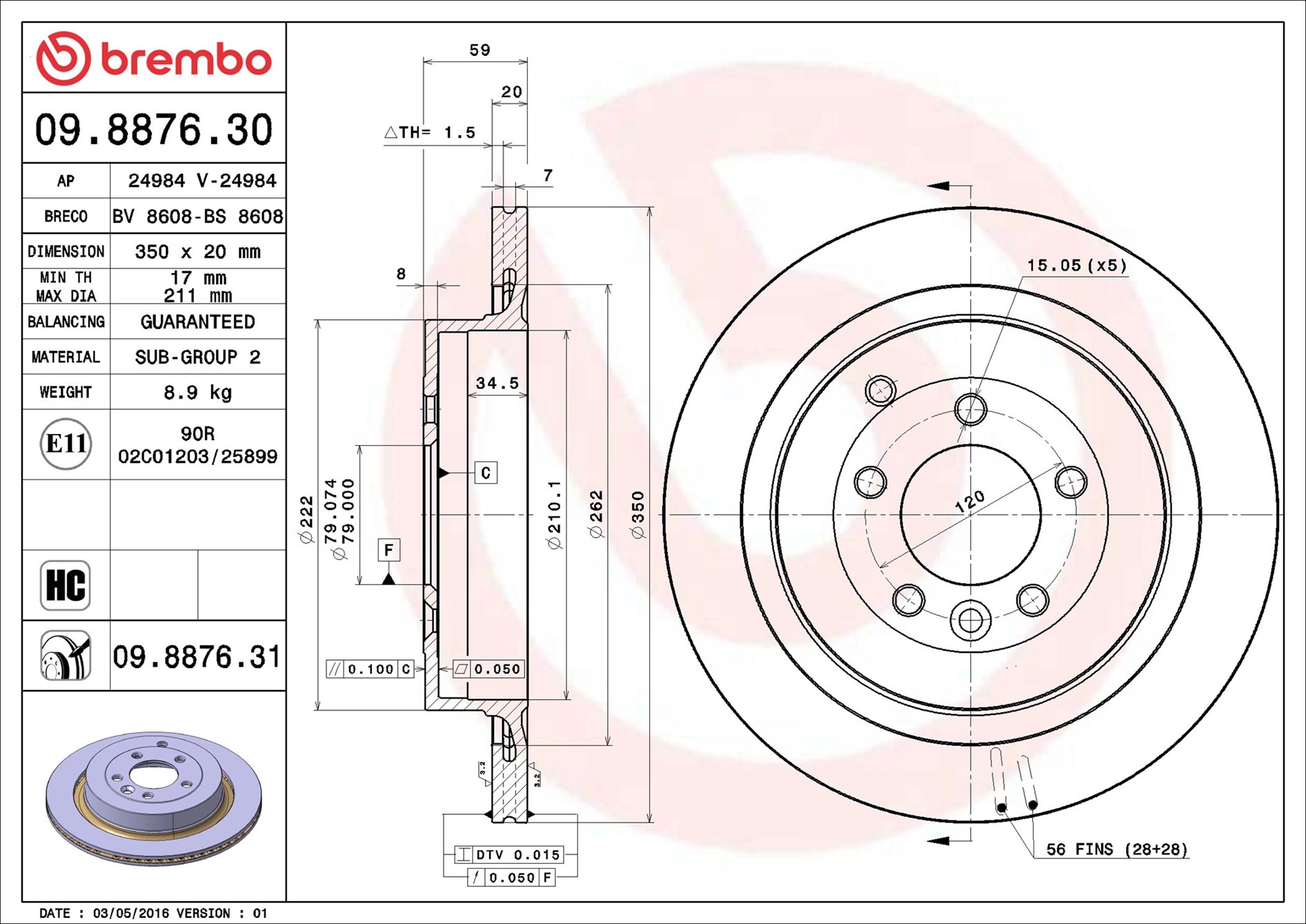 Bremsscheibe - 09.8876.31 BREMBO