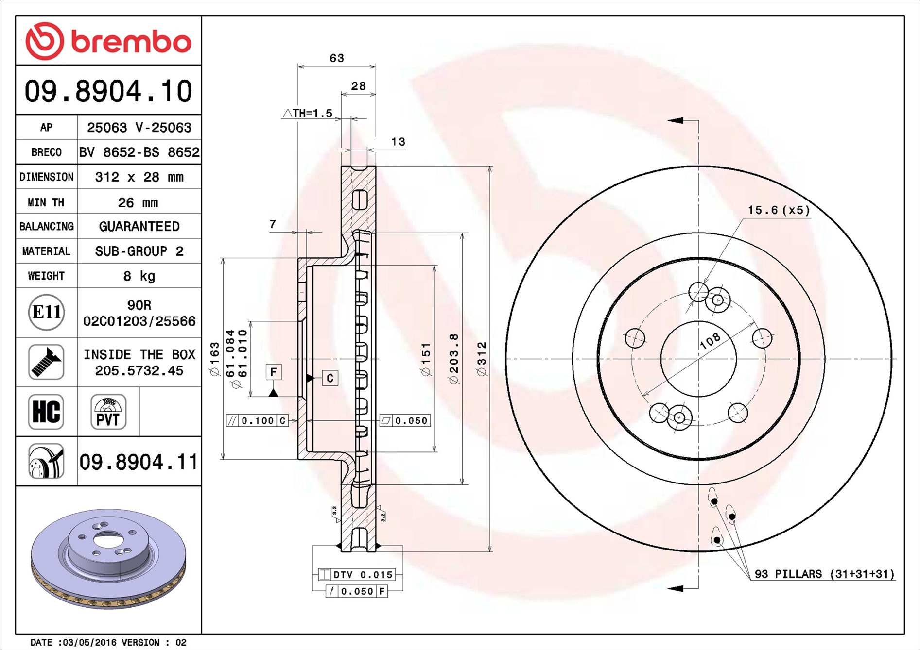 Brake Disc - 09.8904.11 BREMBO