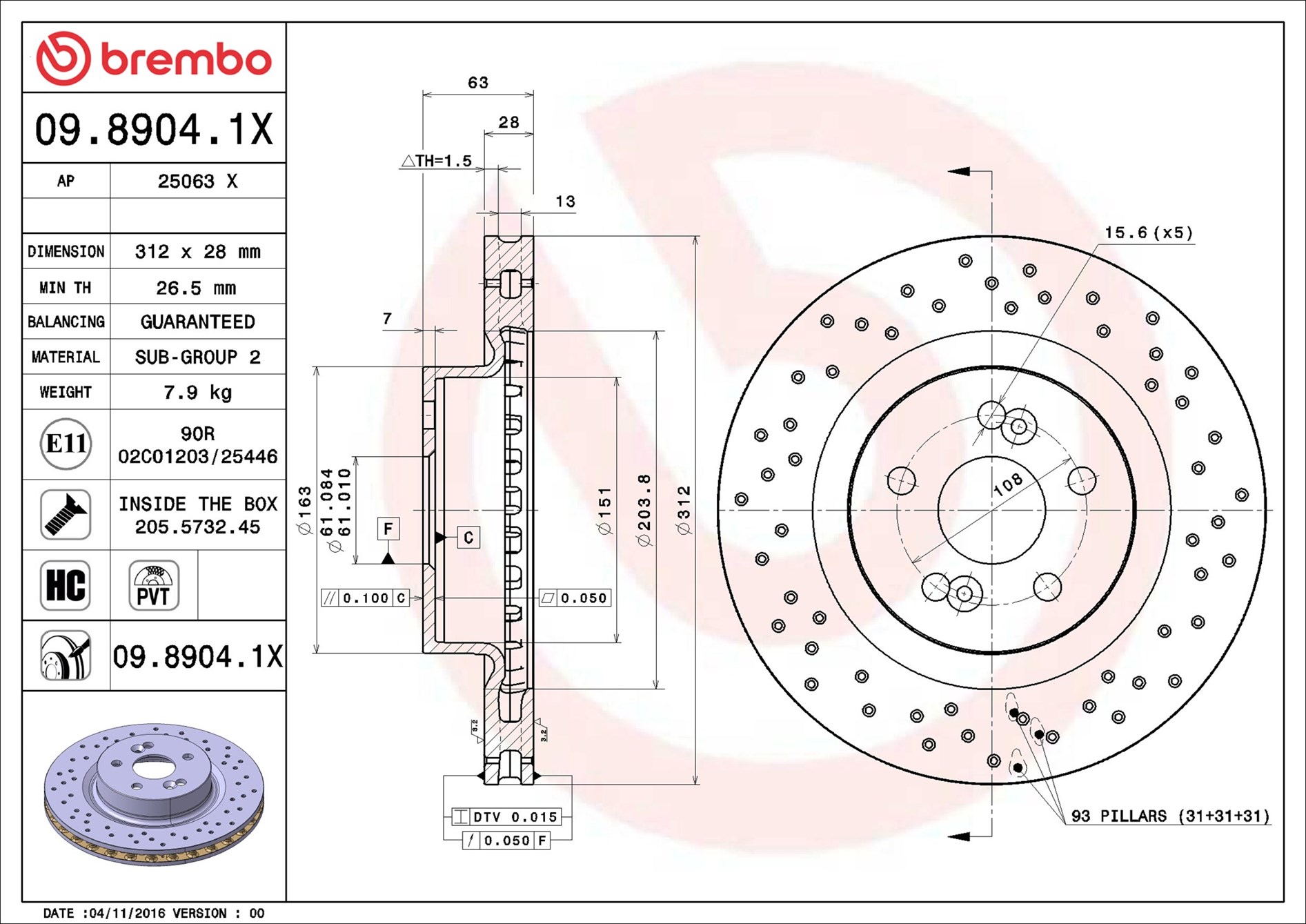 Brake Disc - 09.8904.1X BREMBO