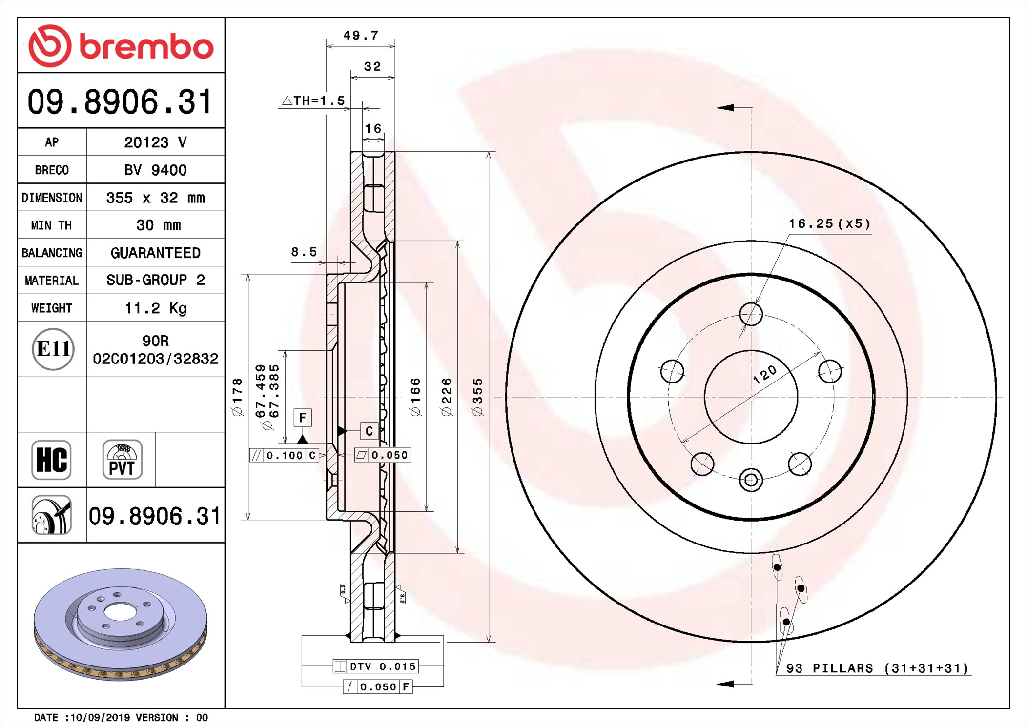 Brake Disc - 09.8906.31 BREMBO