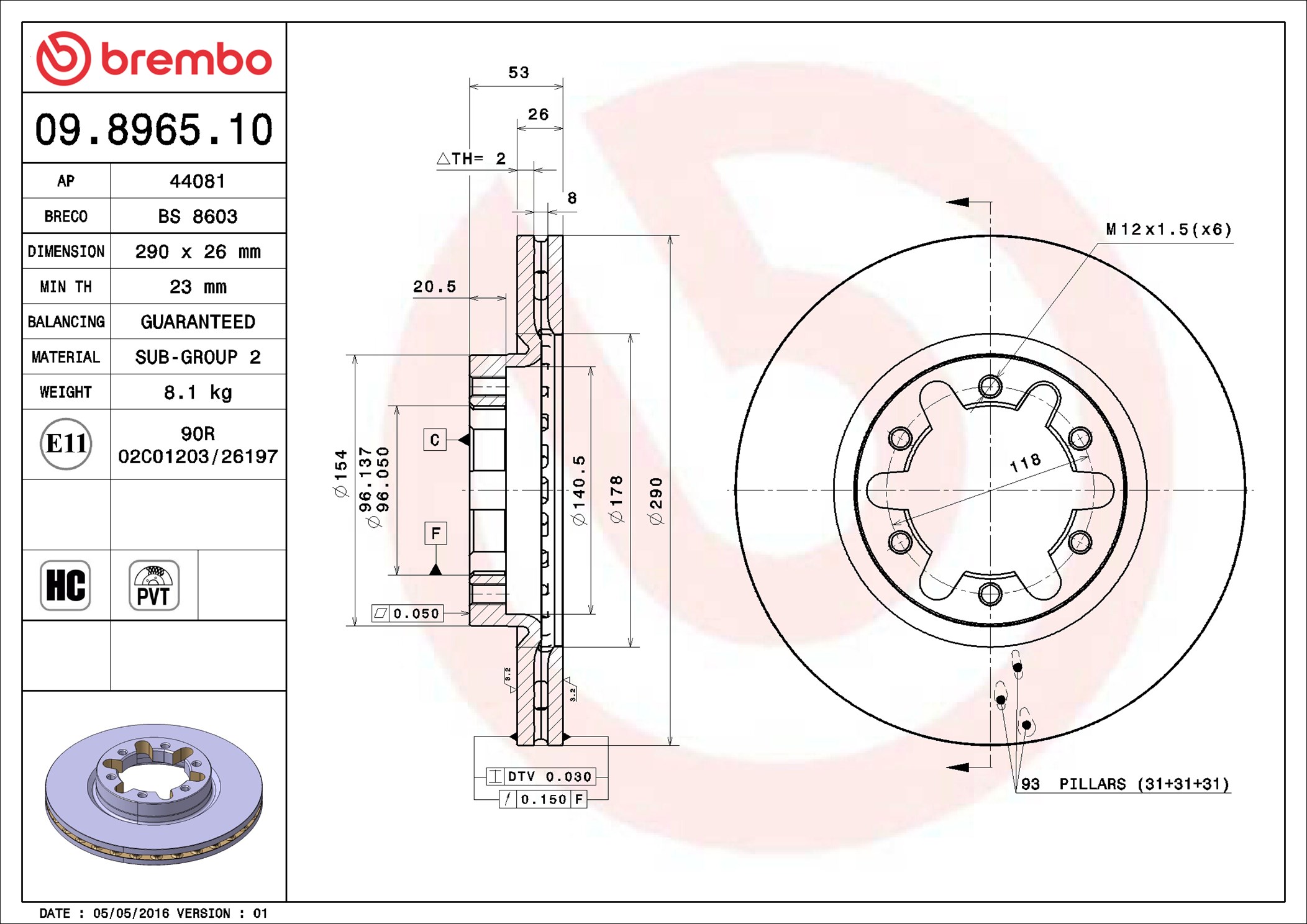 stabdžių diskas - 09.8965.10 BREMBO