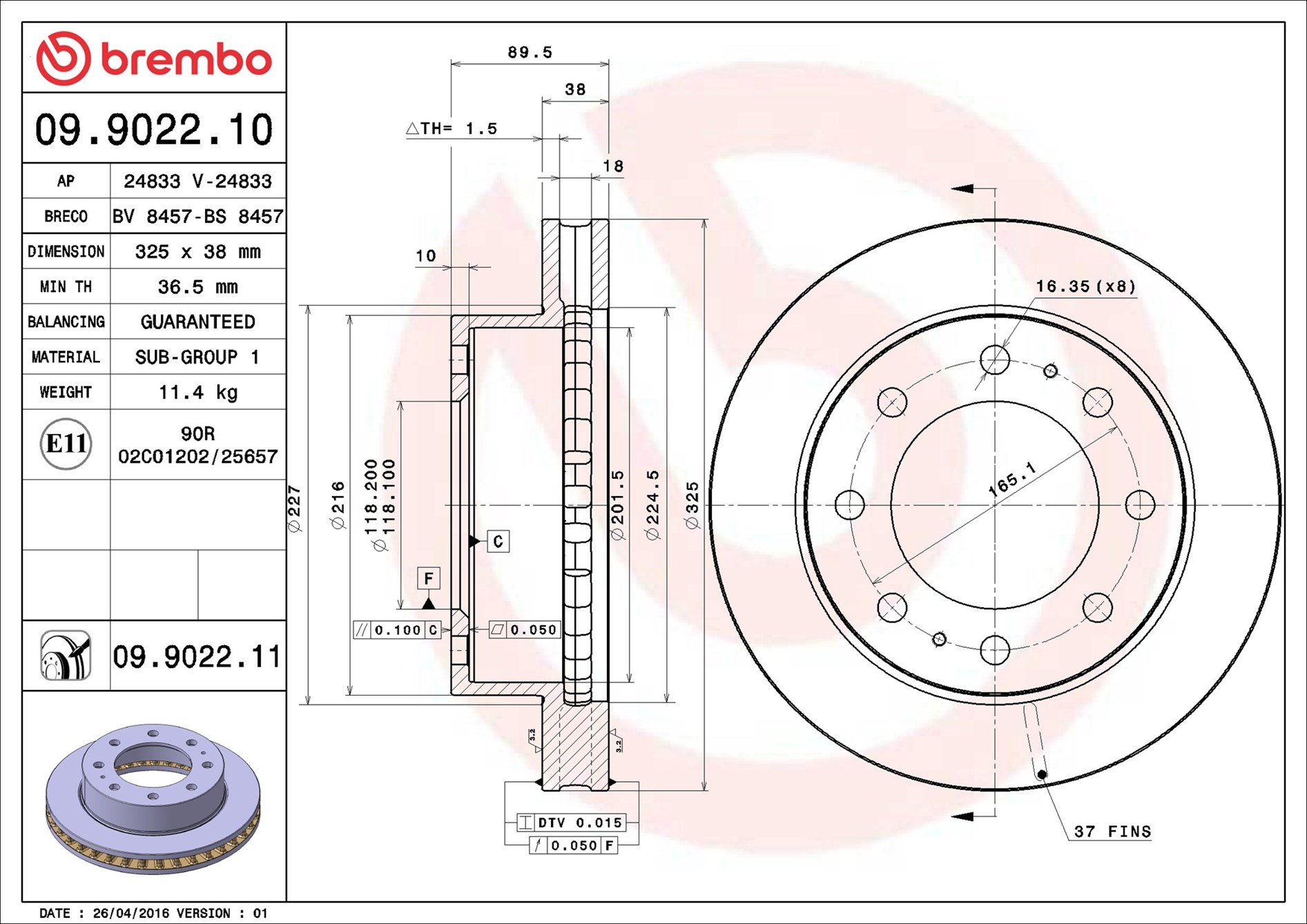 Brake Disc - 09.9022.11 BREMBO