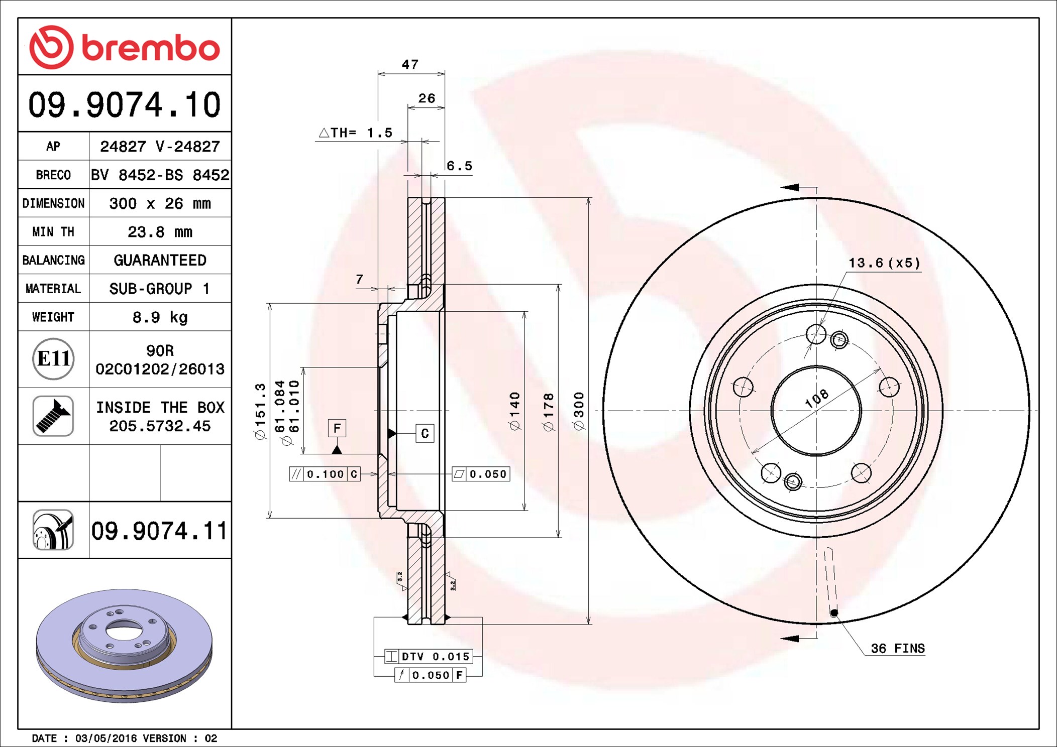 Brake Disc - 09.9074.11 BREMBO