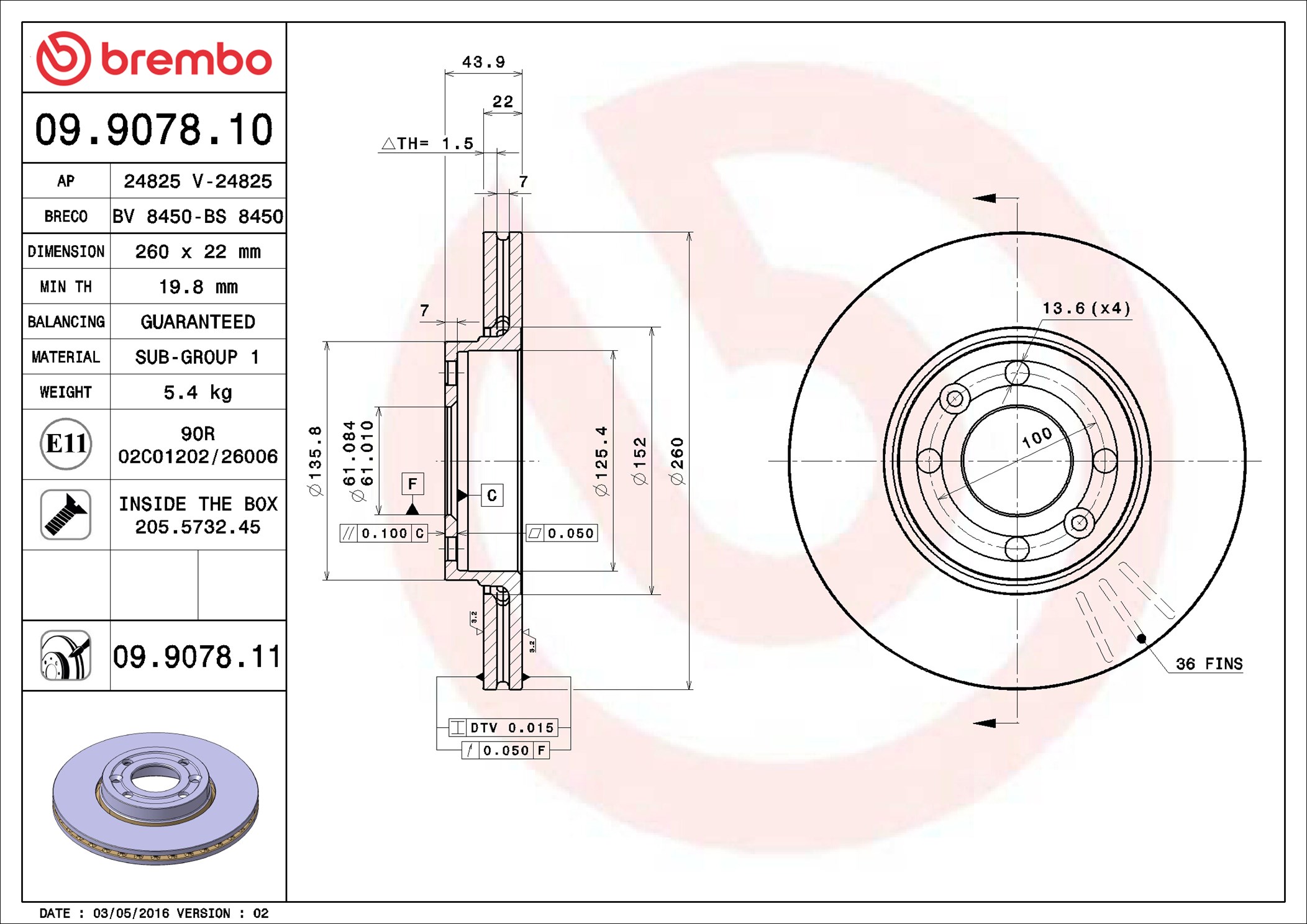 Bremsscheibe - 09.9078.11 BREMBO