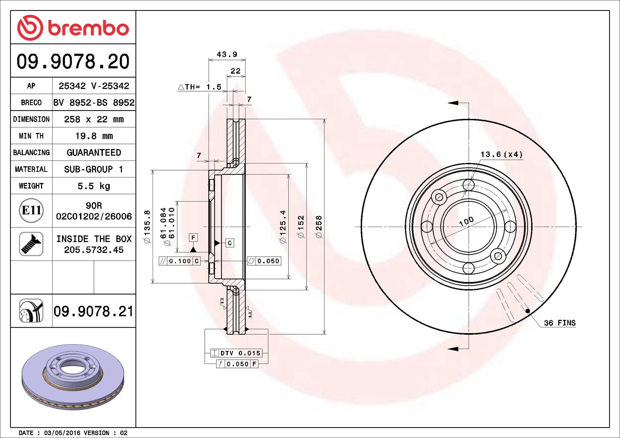 Brake Disc - 09.9078.21 BREMBO