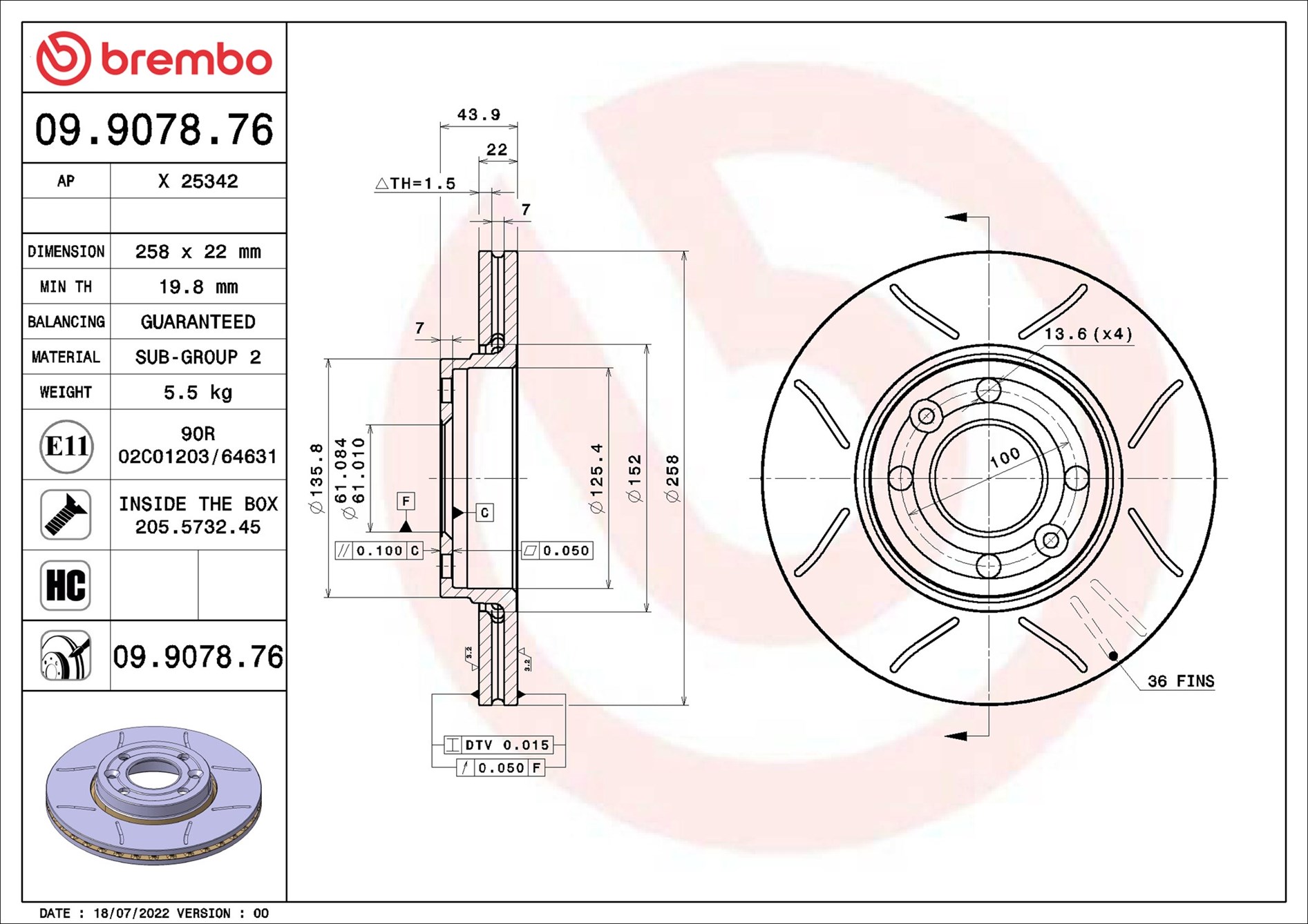 stabdžių diskas - 09.9078.76 BREMBO
