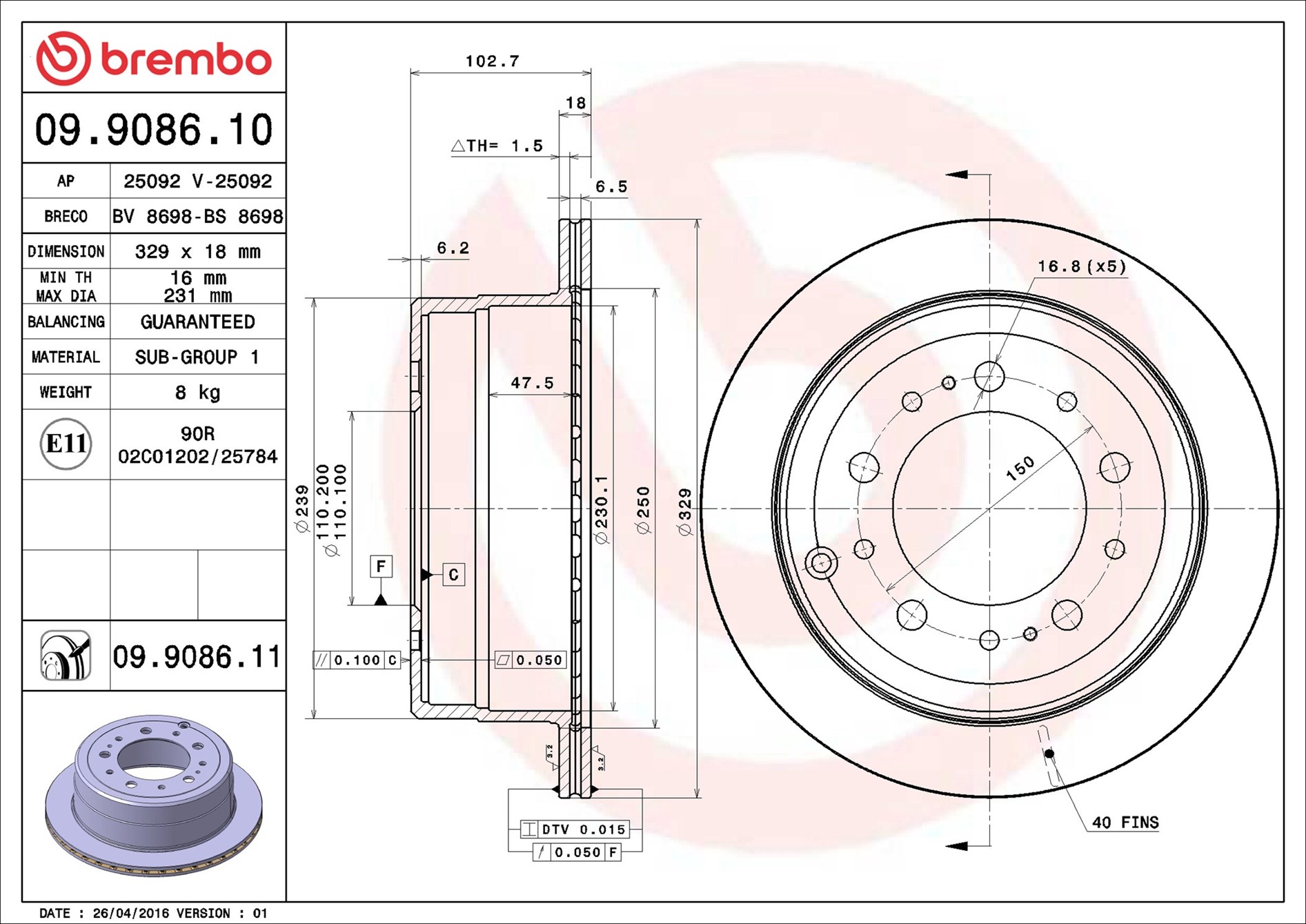 Discofreno - 09.9086.11 BREMBO