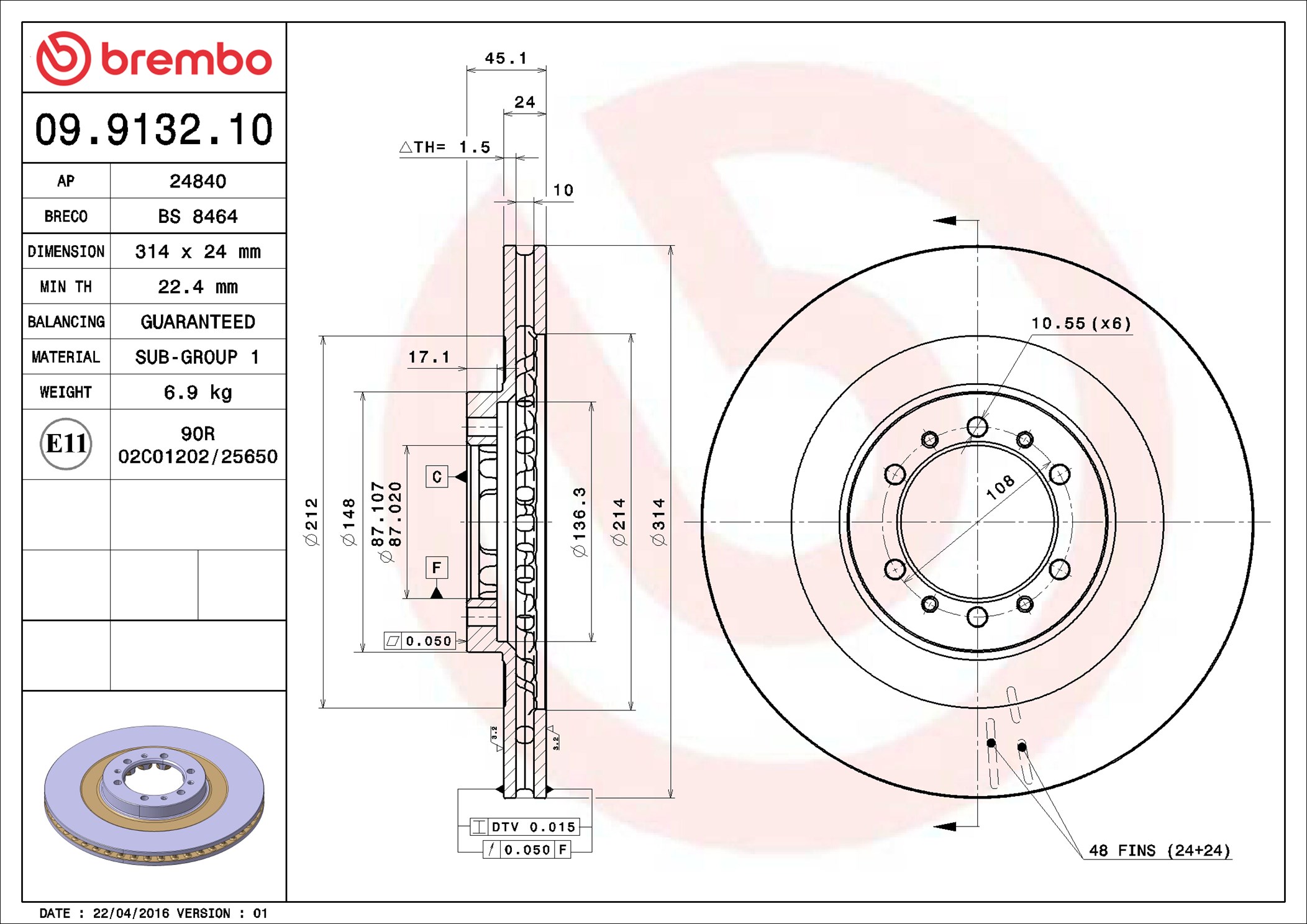 stabdžių diskas - 09.9132.10 BREMBO