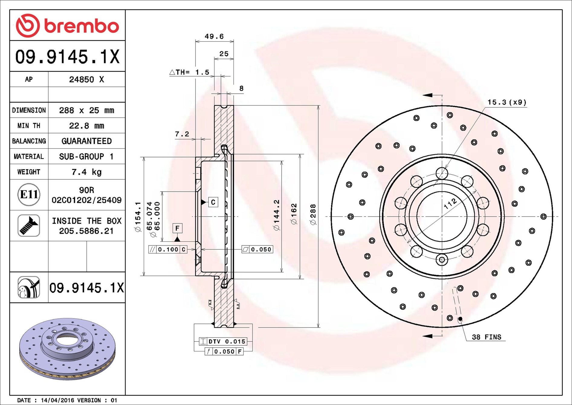 Bremsscheibe - 09.9145.1X BREMBO