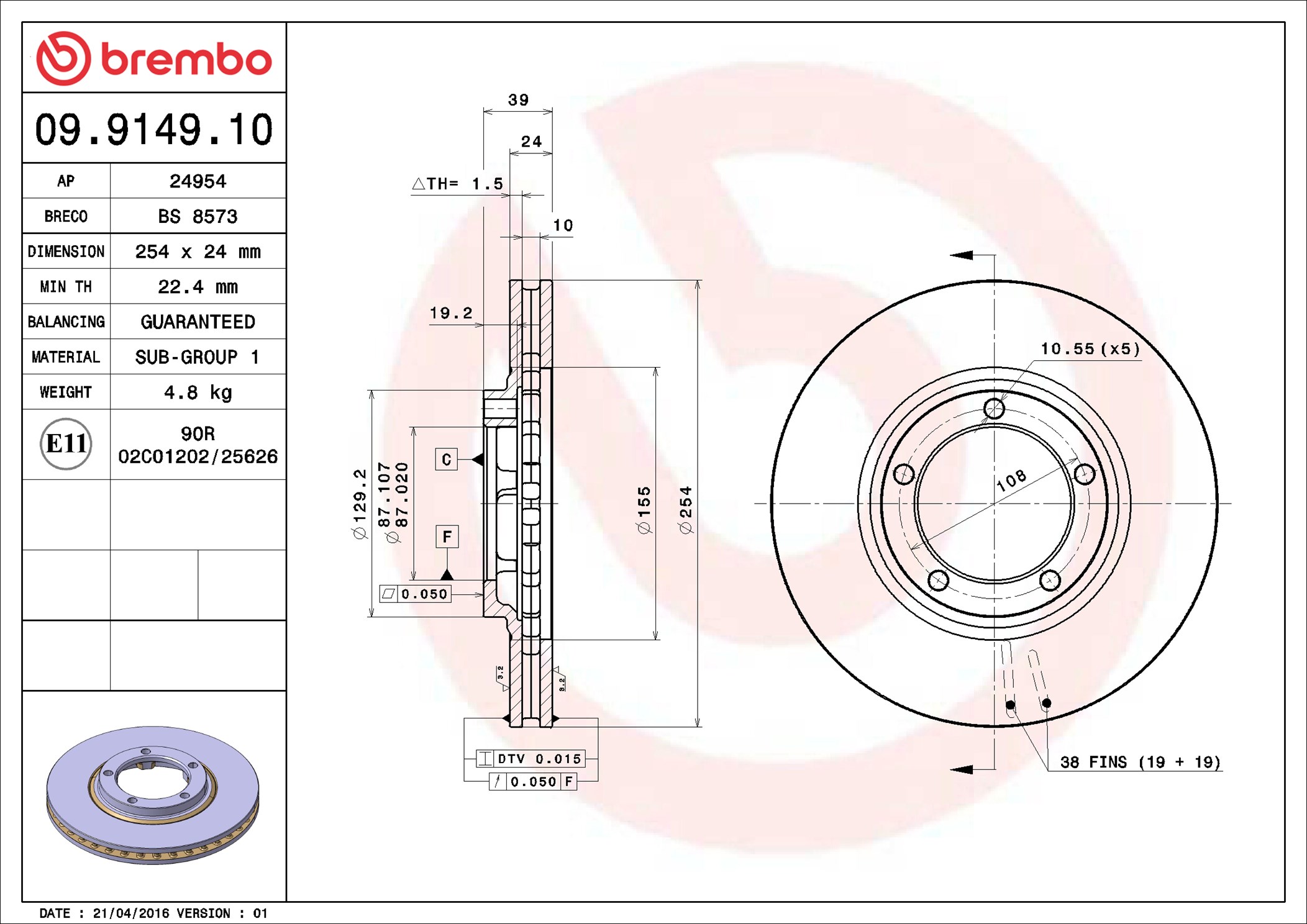 Brake Disc - 09.9149.10 BREMBO