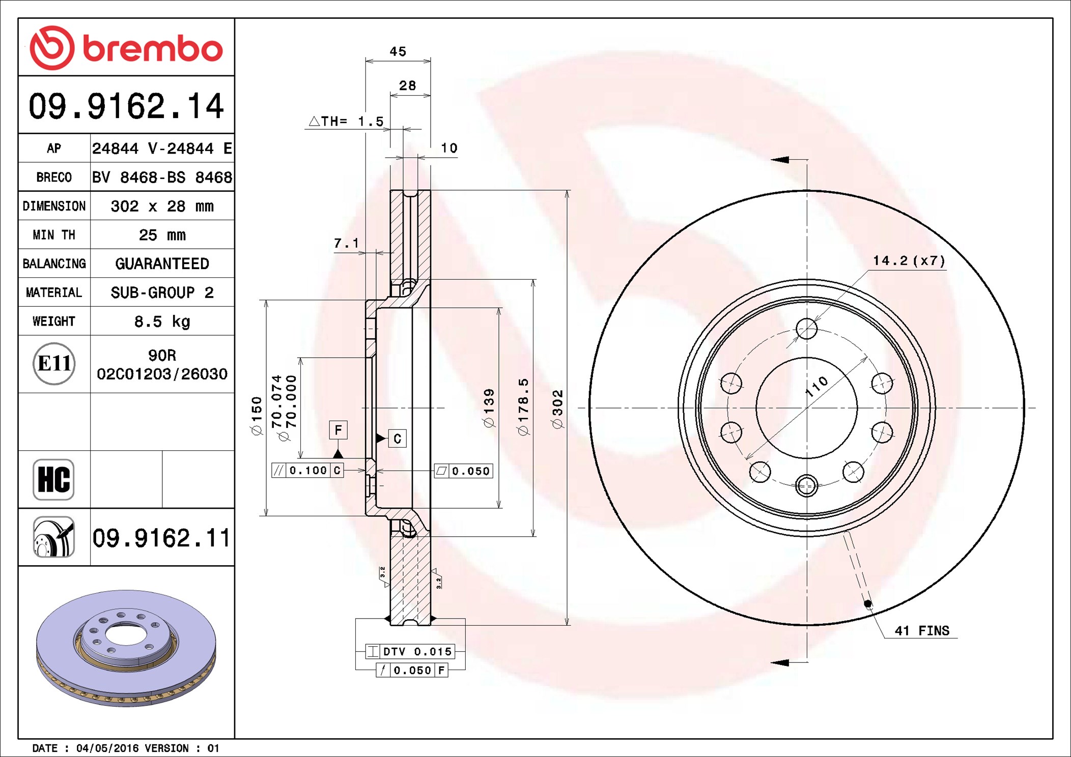 stabdžių diskas - 09.9162.11 BREMBO