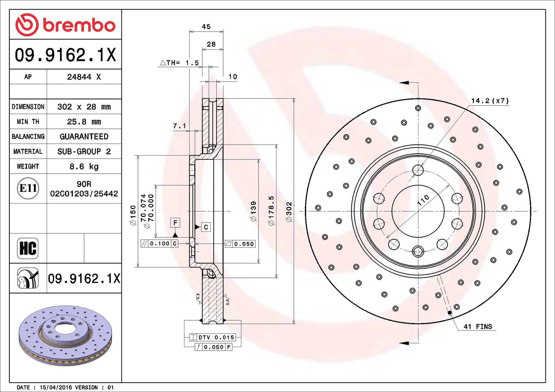 stabdžių diskas - 09.9162.1X BREMBO