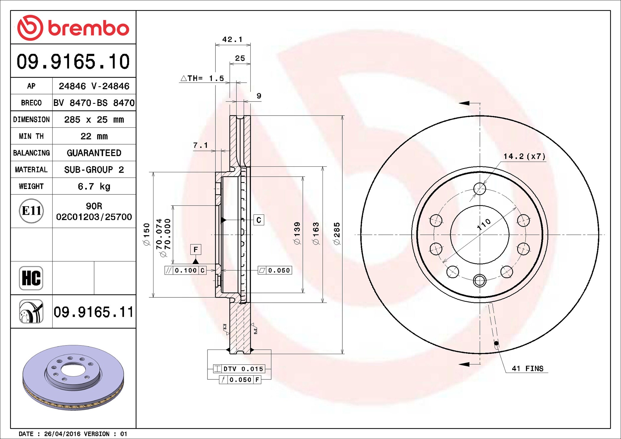 Discofreno - 09.9165.11 BREMBO