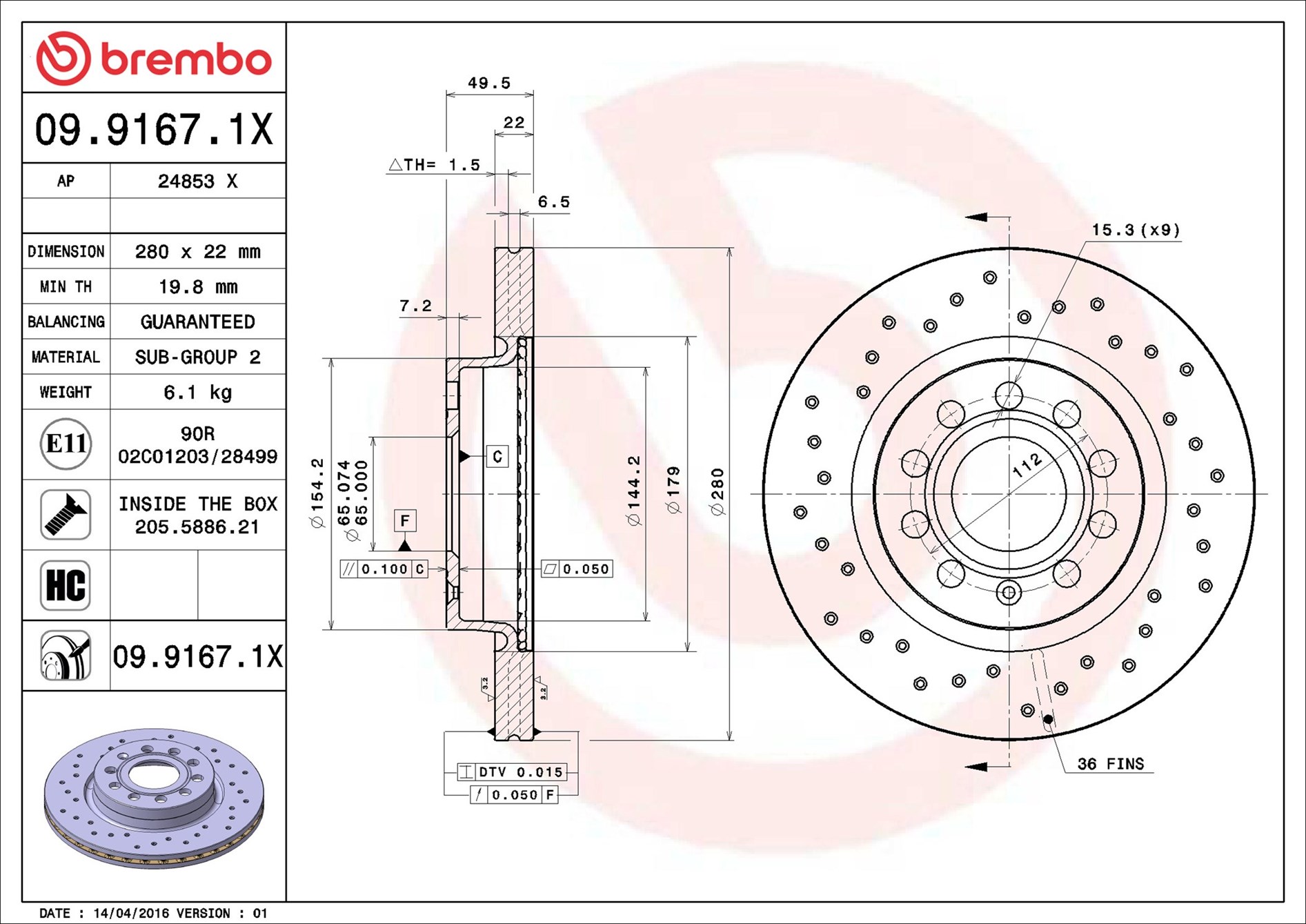 Brake Disc - 09.9167.1X BREMBO