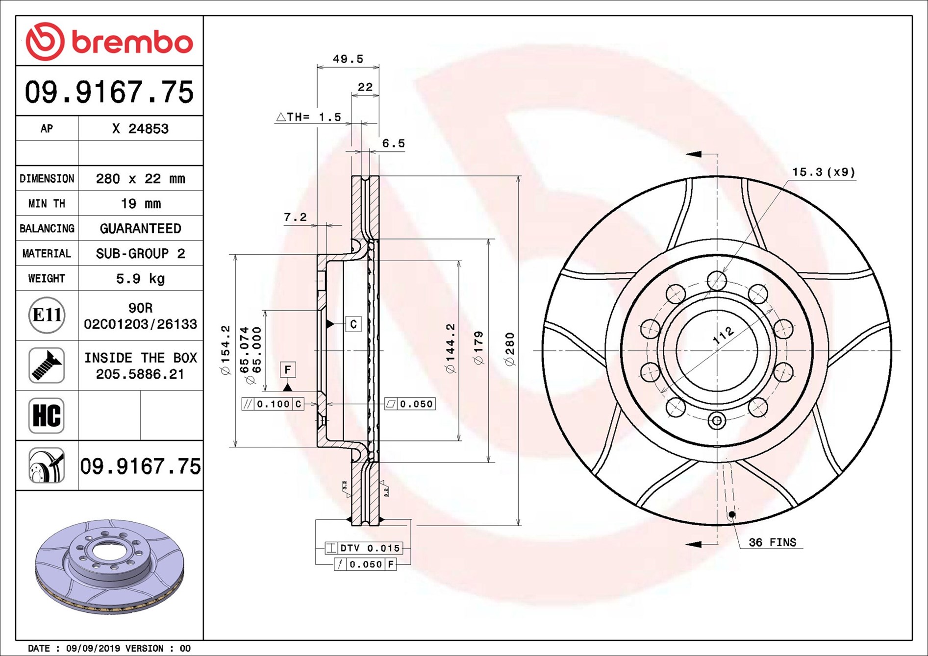 Brake Disc - 09.9167.75 BREMBO