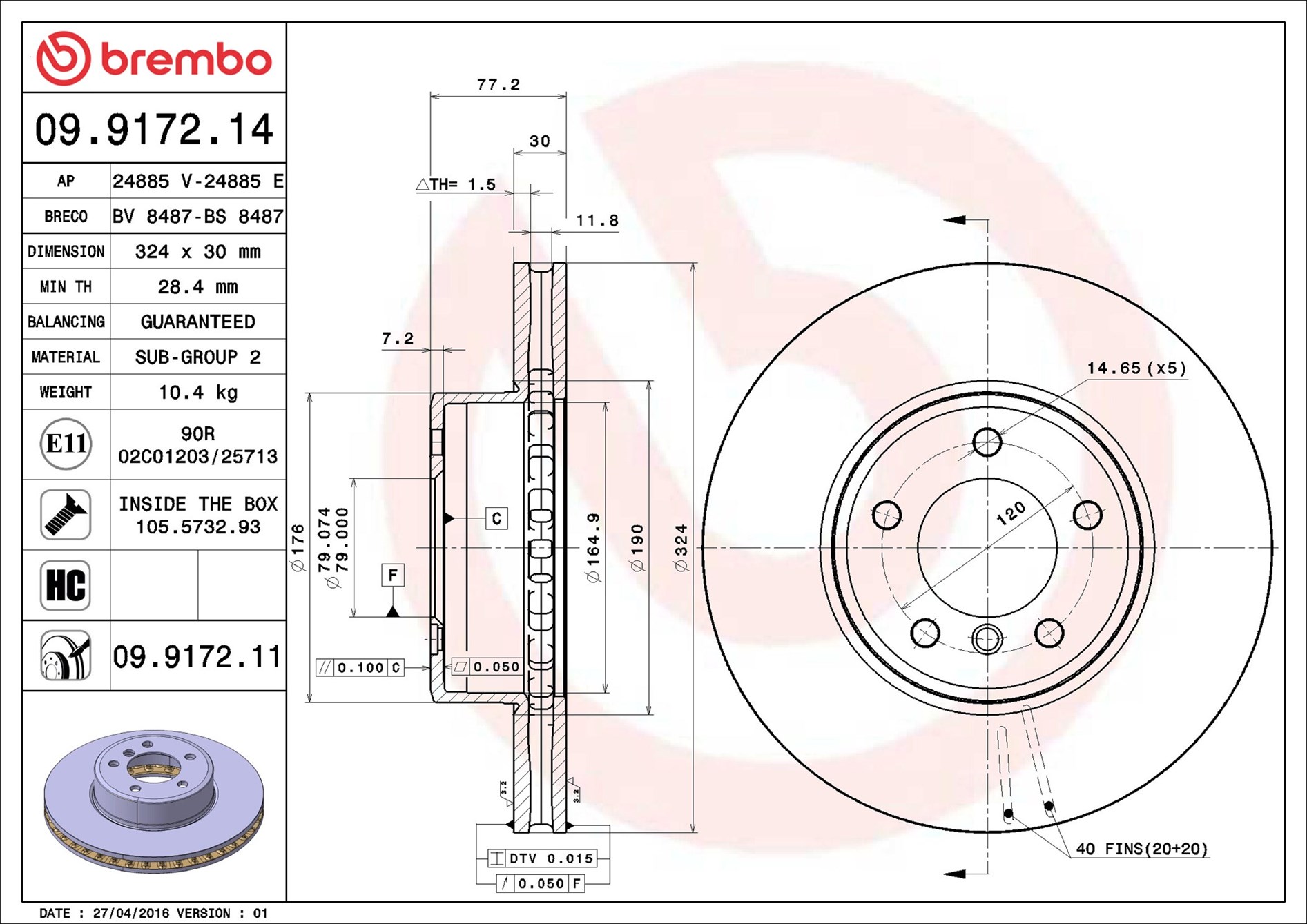 stabdžių diskas - 09.9172.11 BREMBO