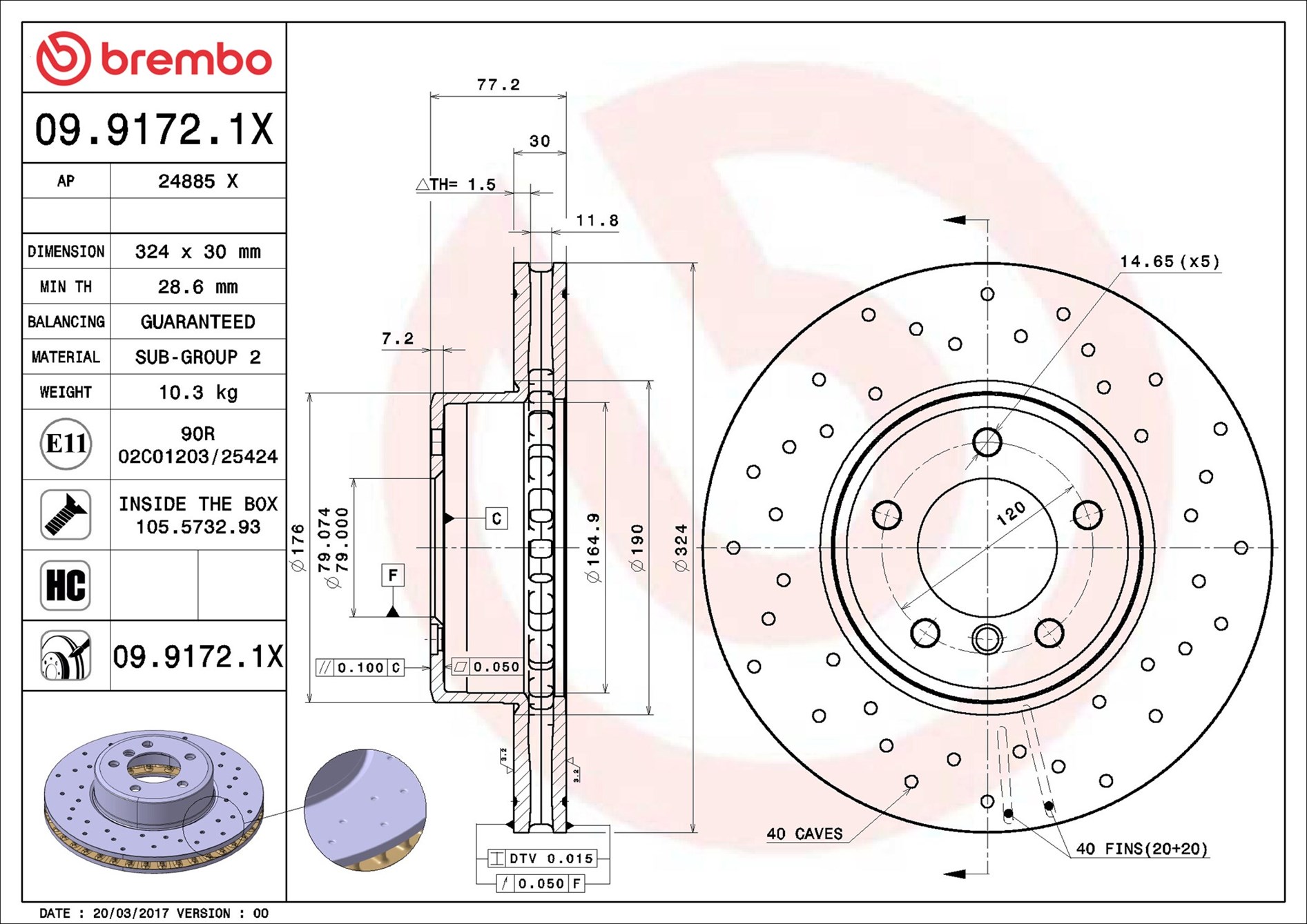 stabdžių diskas - 09.9172.1X BREMBO