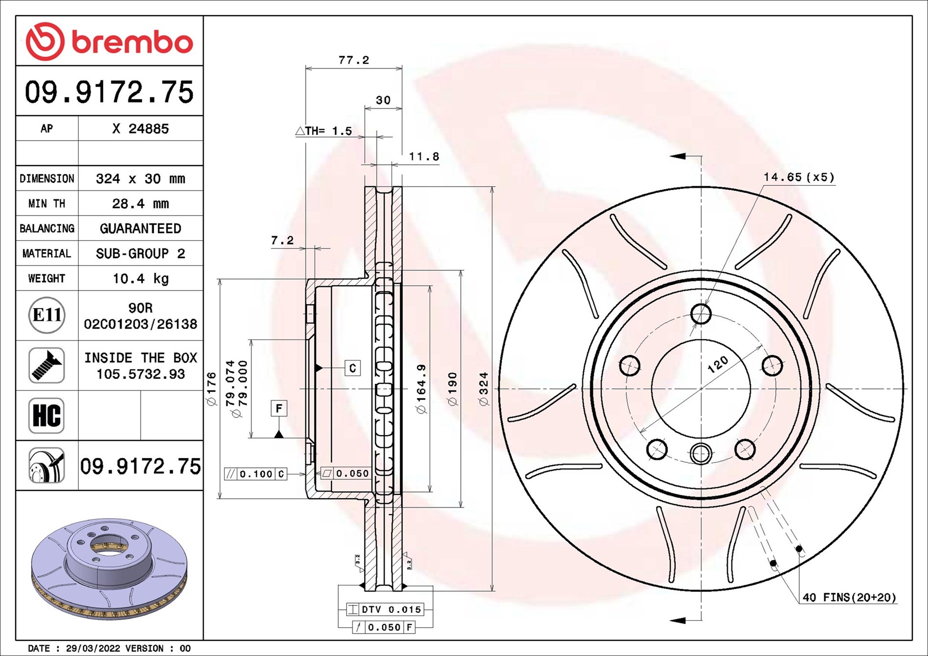 stabdžių diskas - 09.9172.75 BREMBO