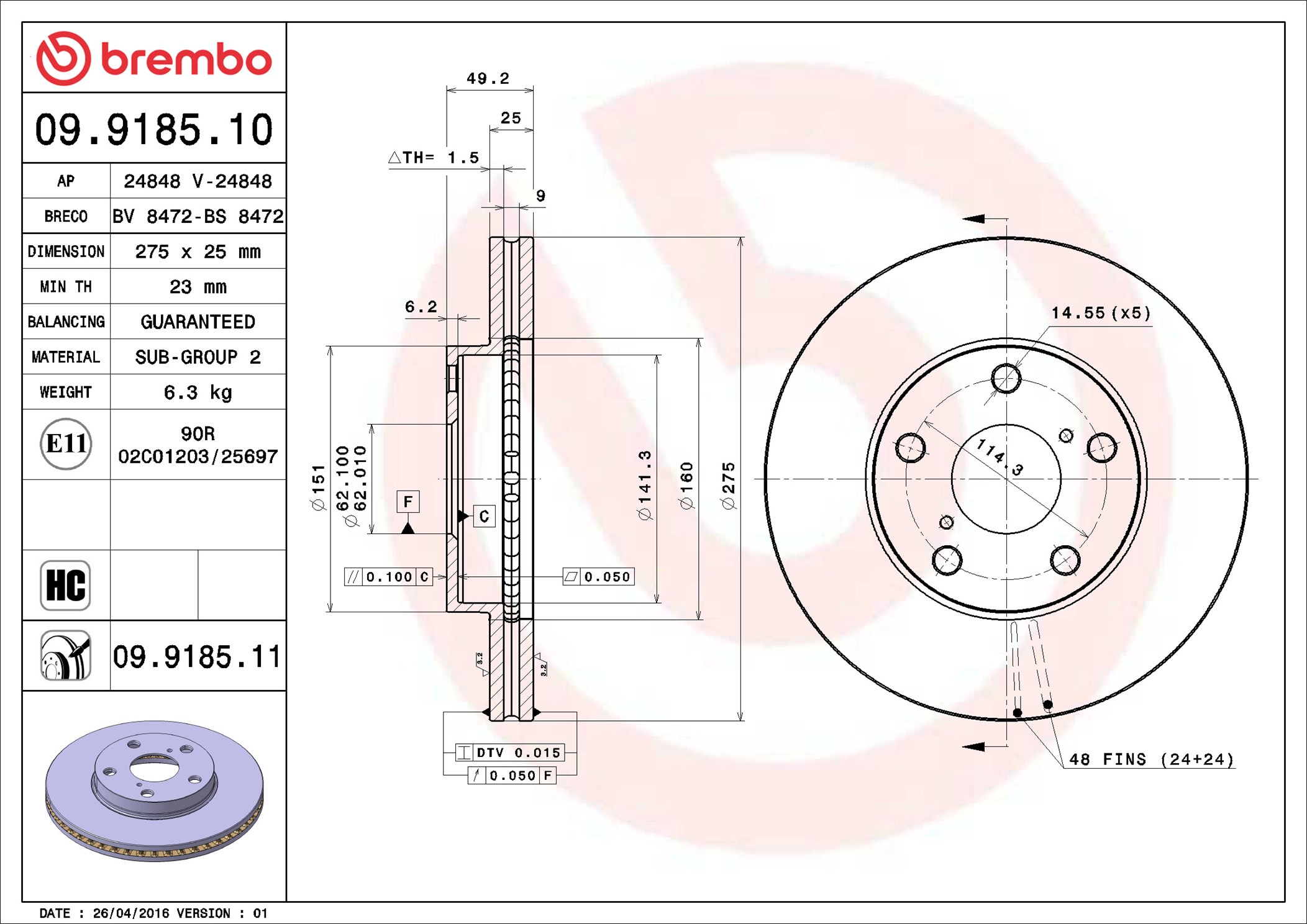 Discofreno - 09.9185.11 BREMBO