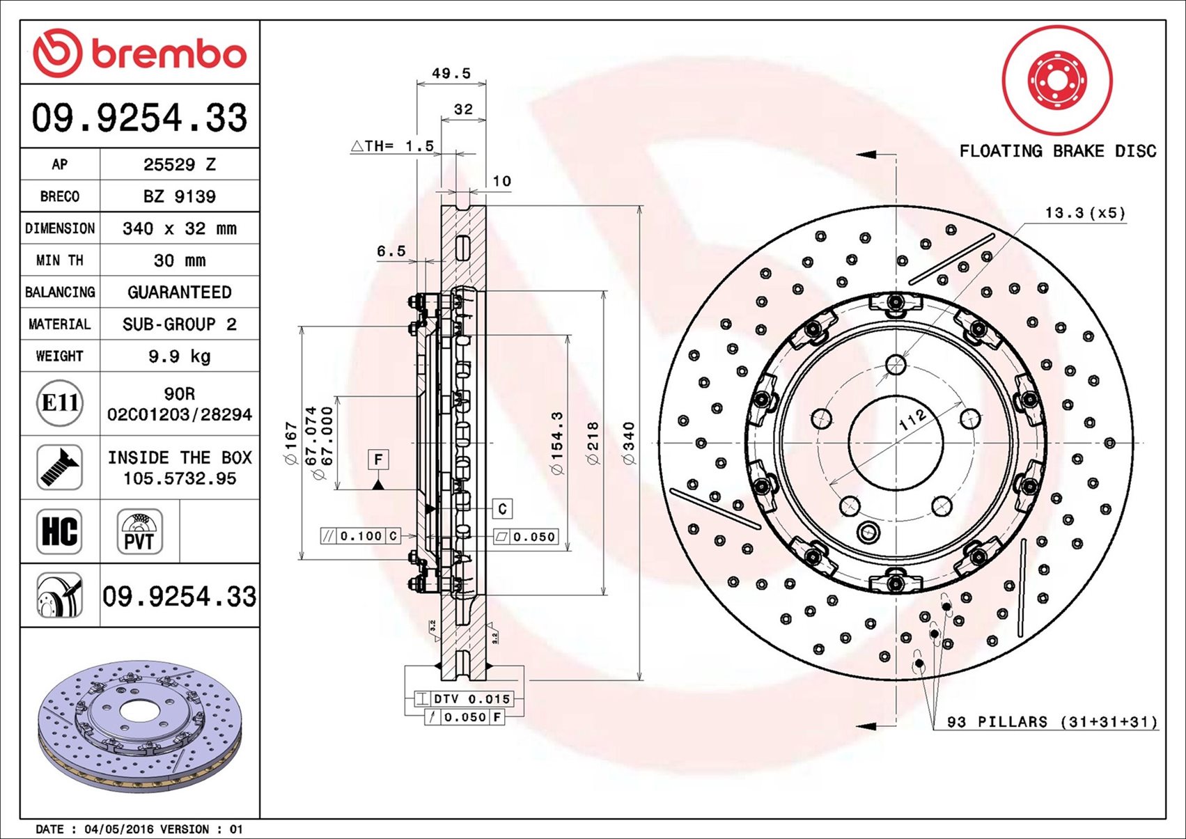 Brake Disc - 09.9254.33 BREMBO