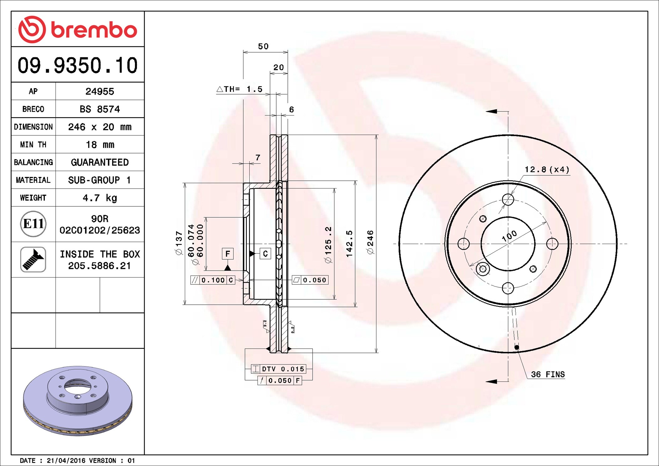 Brake Disc - 09.9350.10 BREMBO