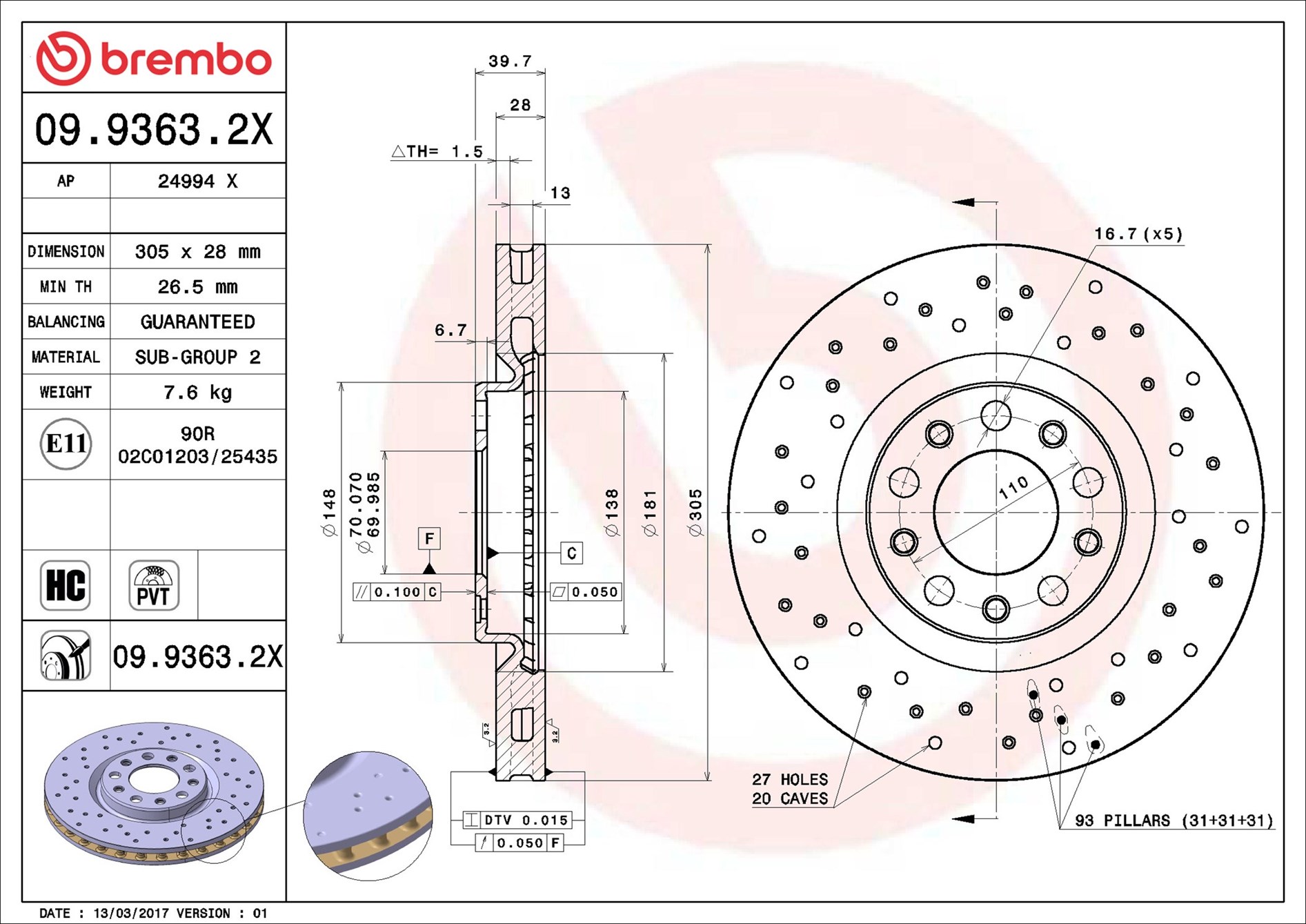 Discofreno - 09.9363.2X BREMBO