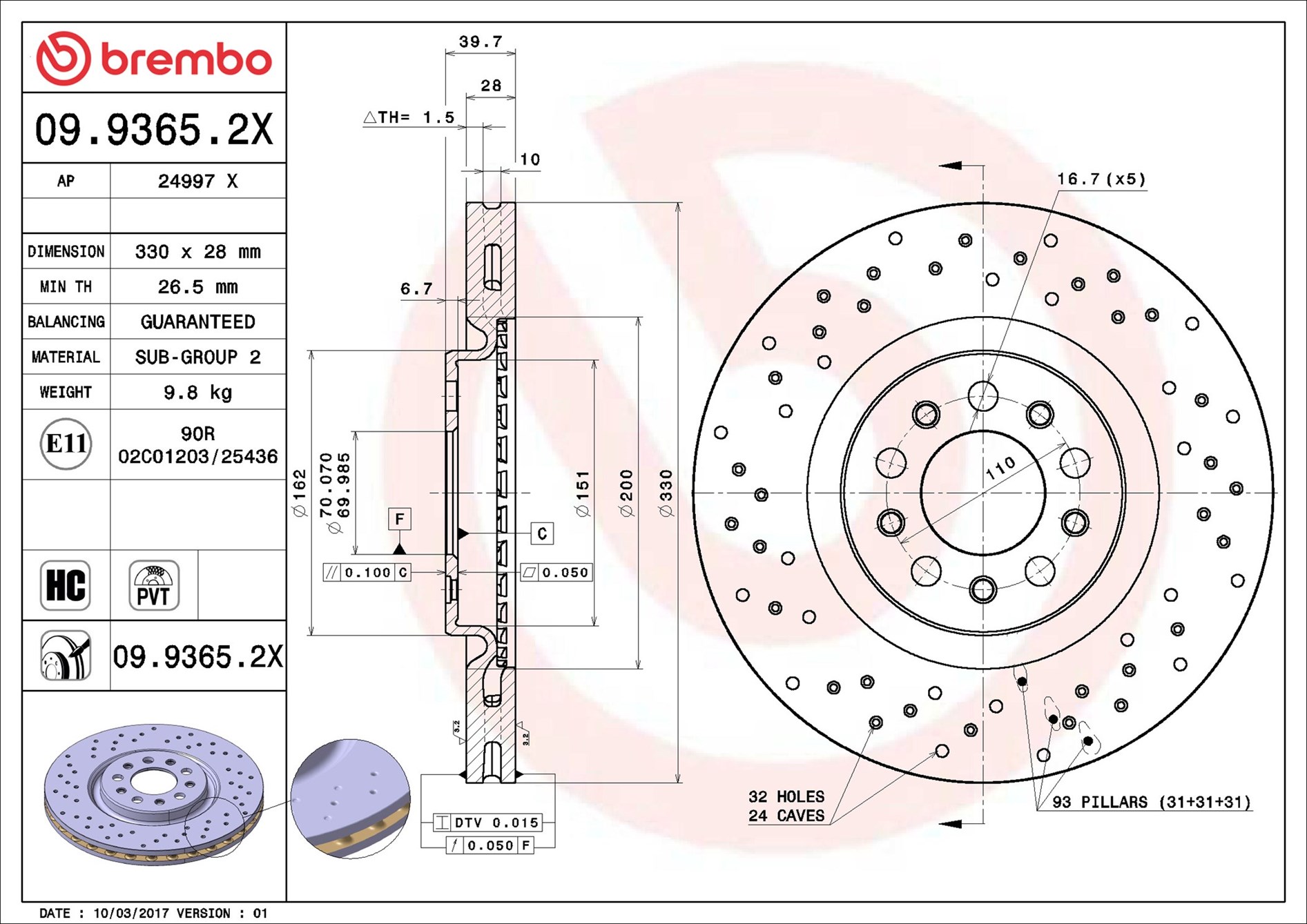 Brake Disc - 09.9365.2X BREMBO
