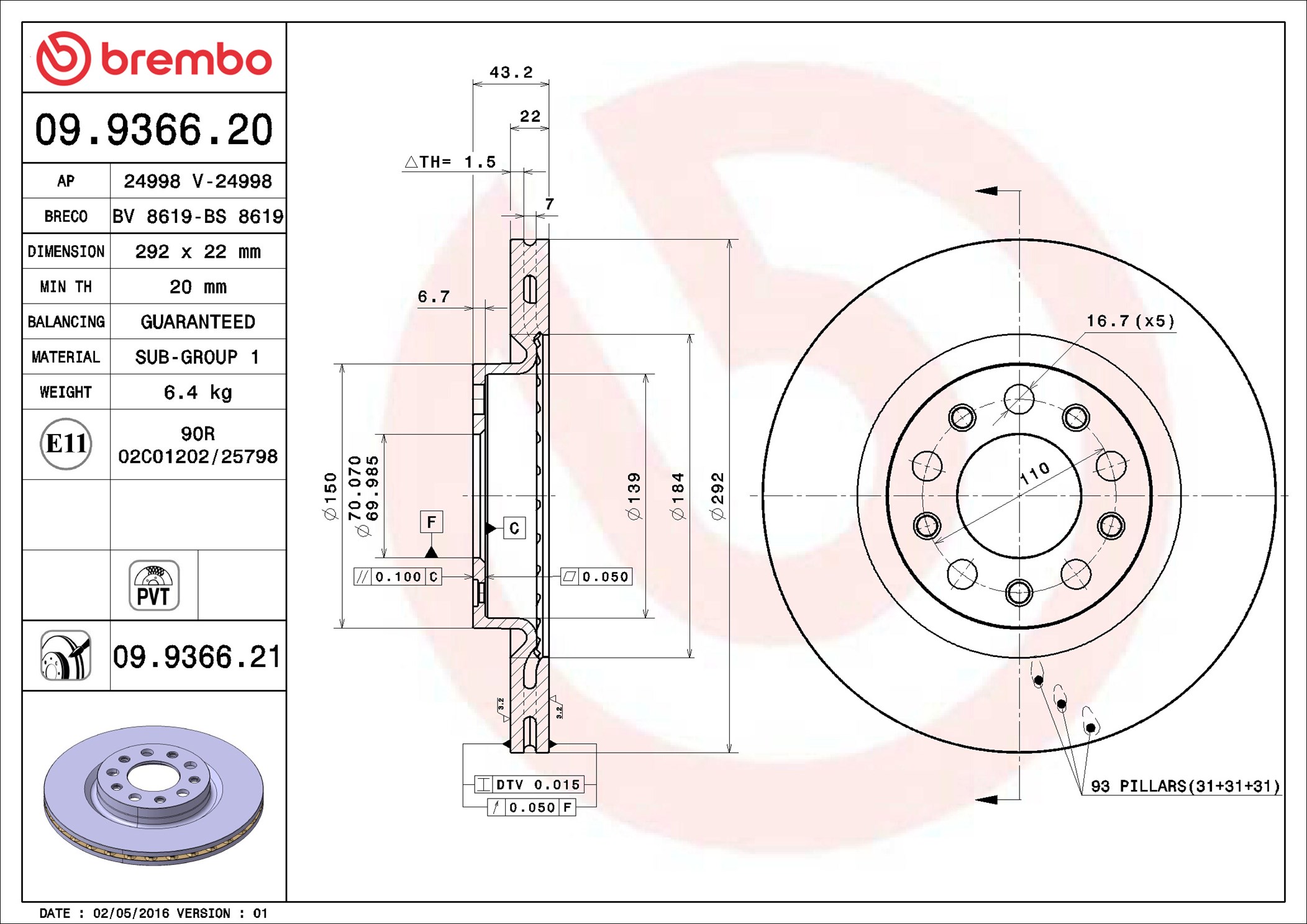 Brake Disc - 09.9366.21 BREMBO