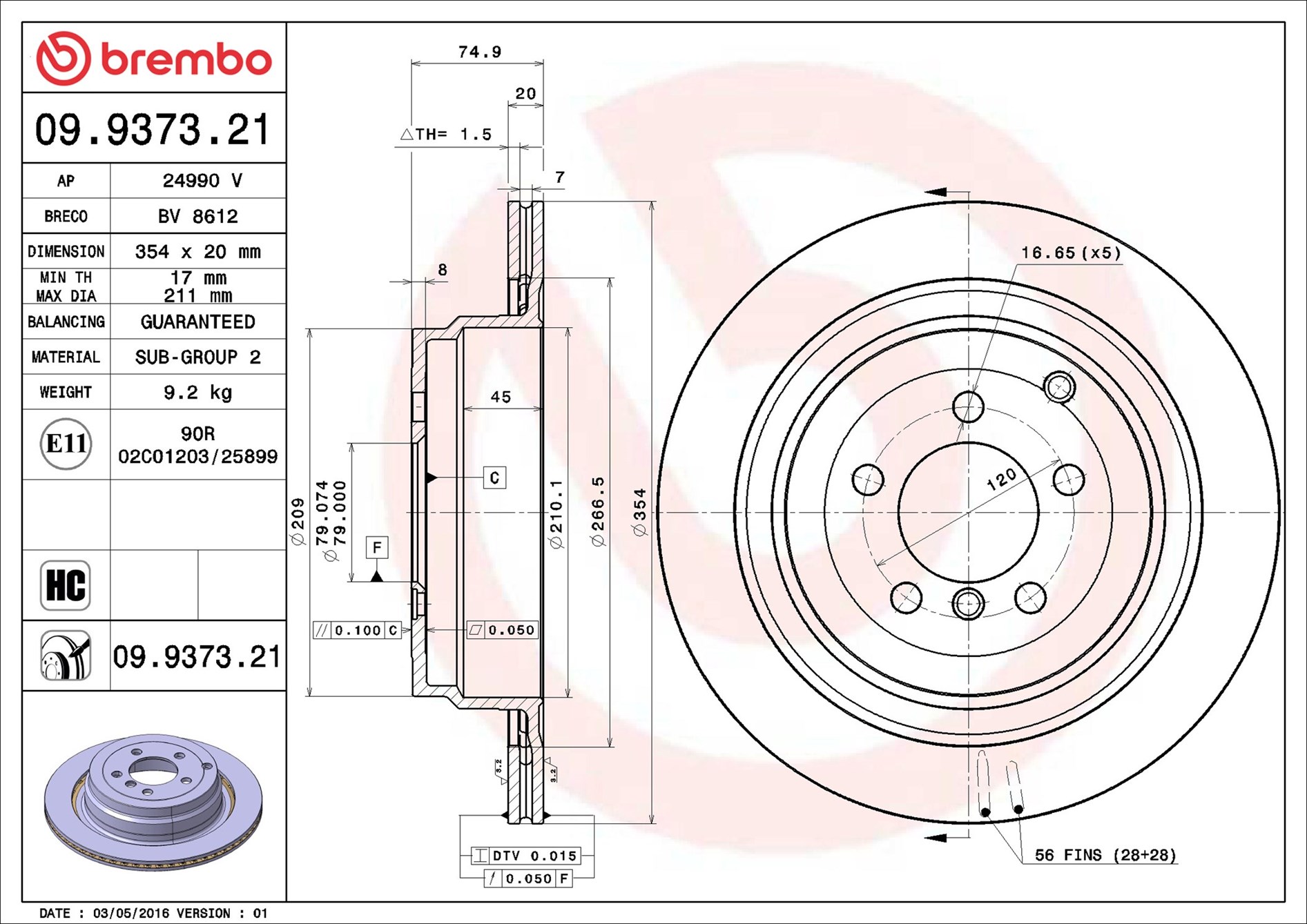 stabdžių diskas - 09.9373.21 BREMBO