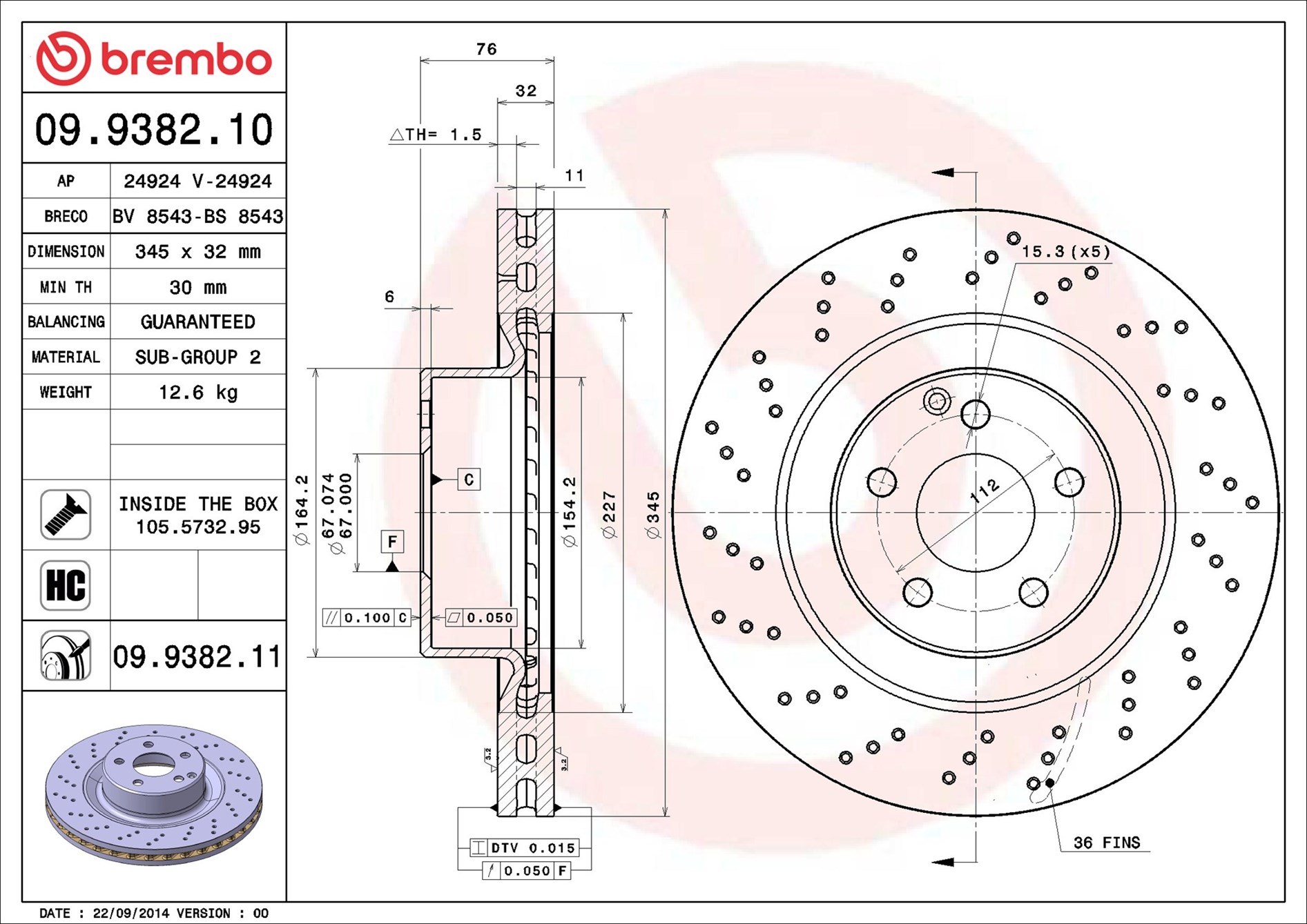 Bremsscheibe - 09.9382.11 BREMBO