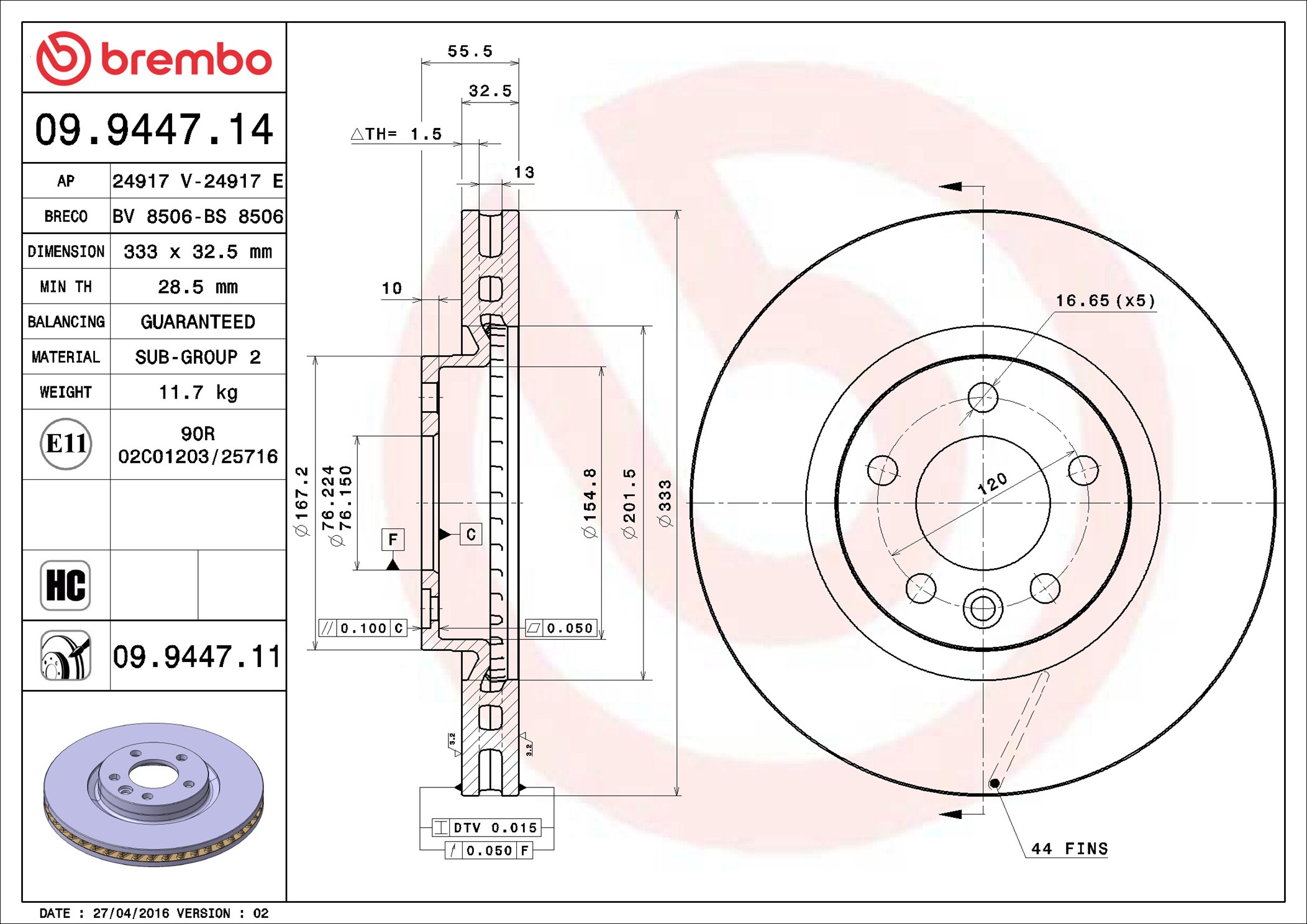 Brake Disc - 09.9447.11 BREMBO