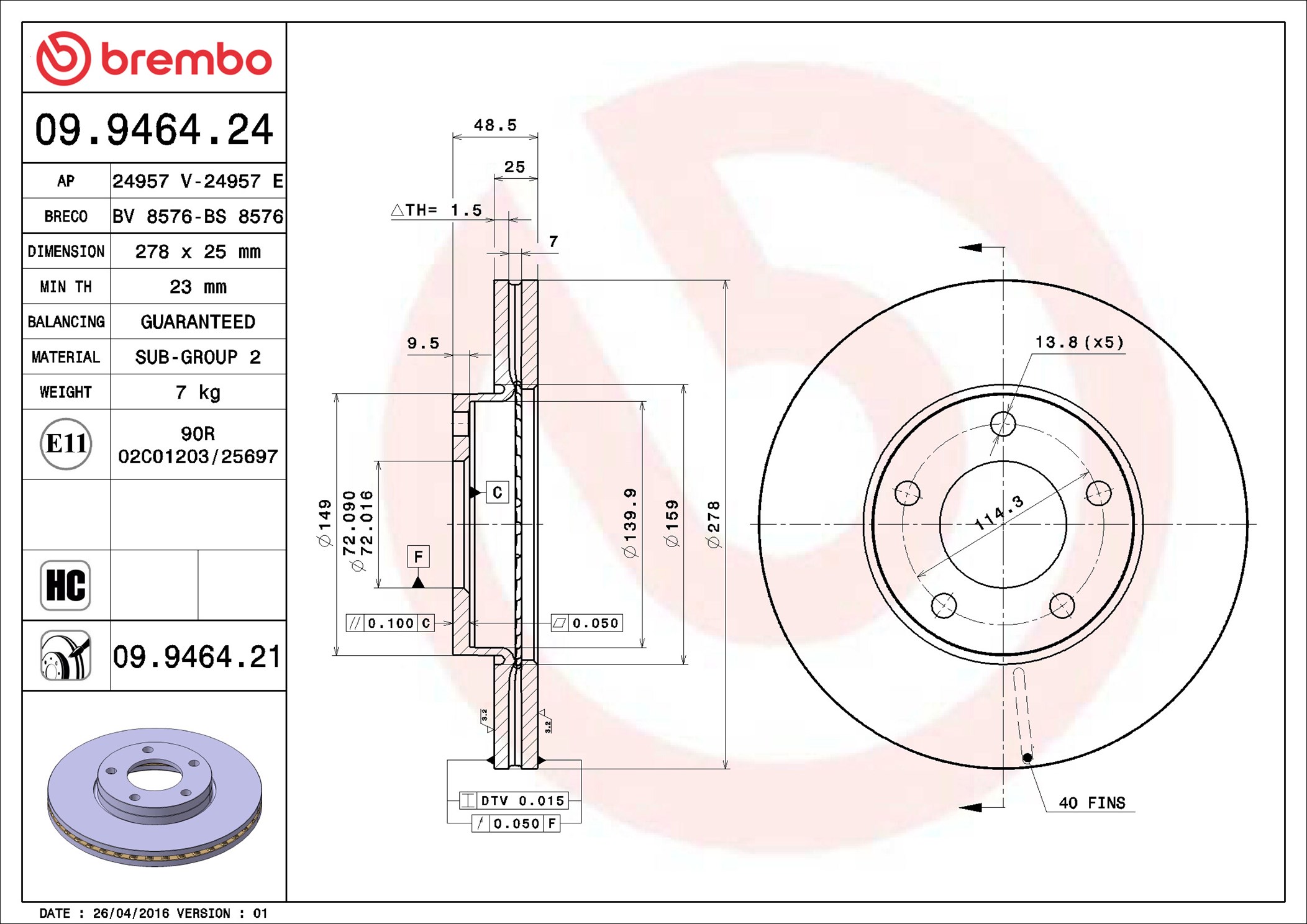 Brake Disc - 09.9464.21 BREMBO