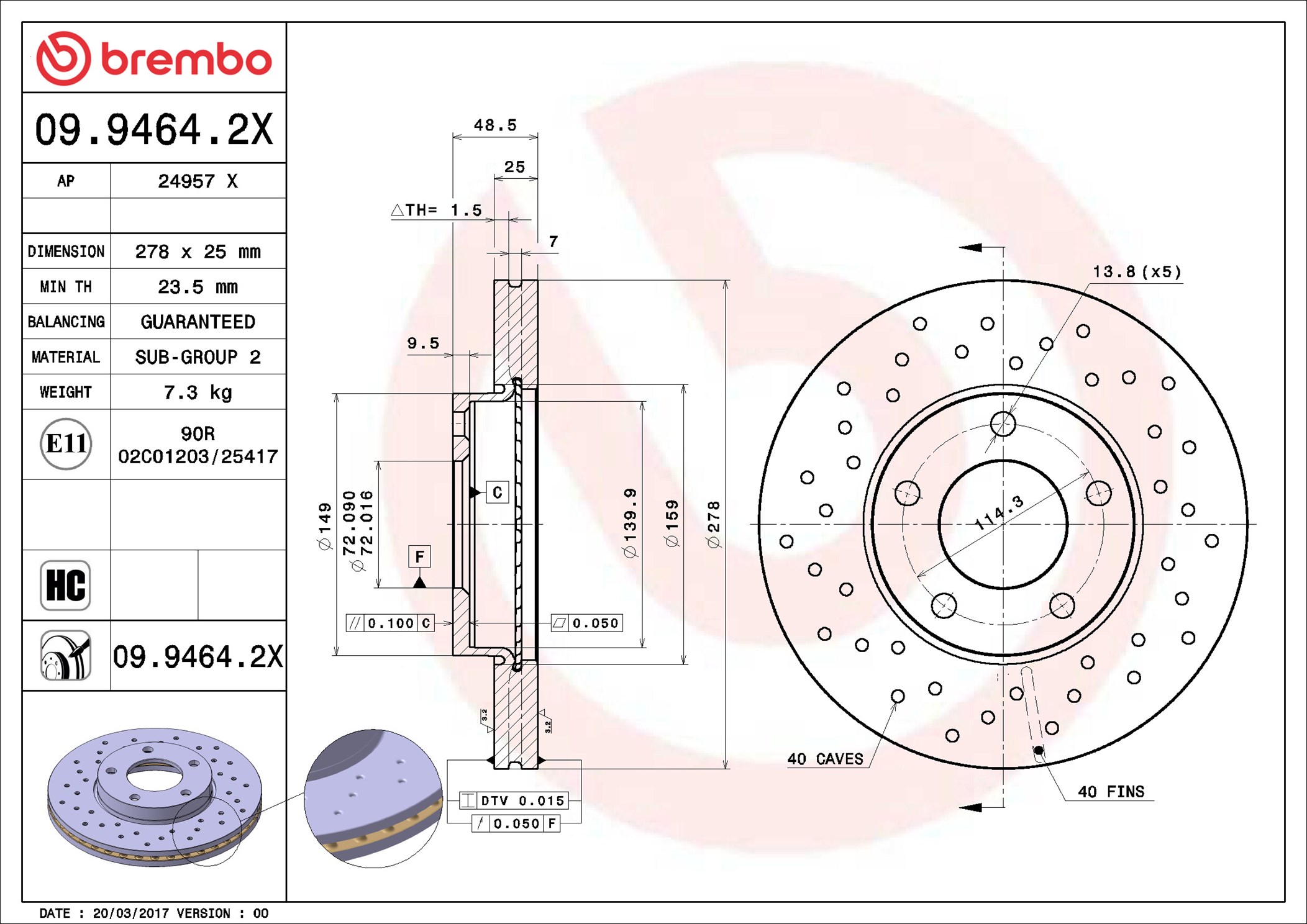 Brake Disc - 09.9464.2X BREMBO