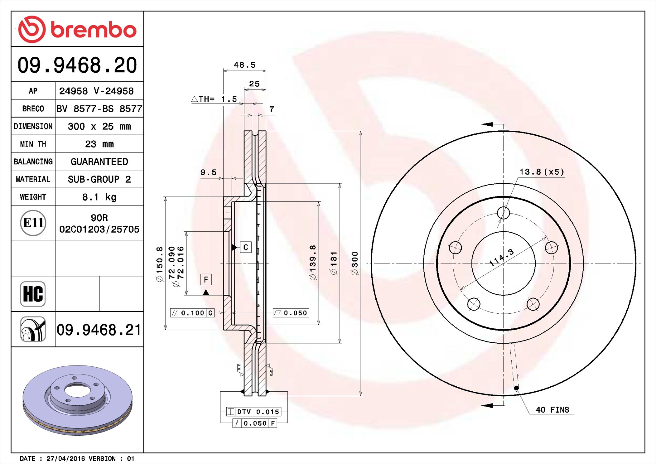 stabdžių diskas - 09.9468.21 BREMBO