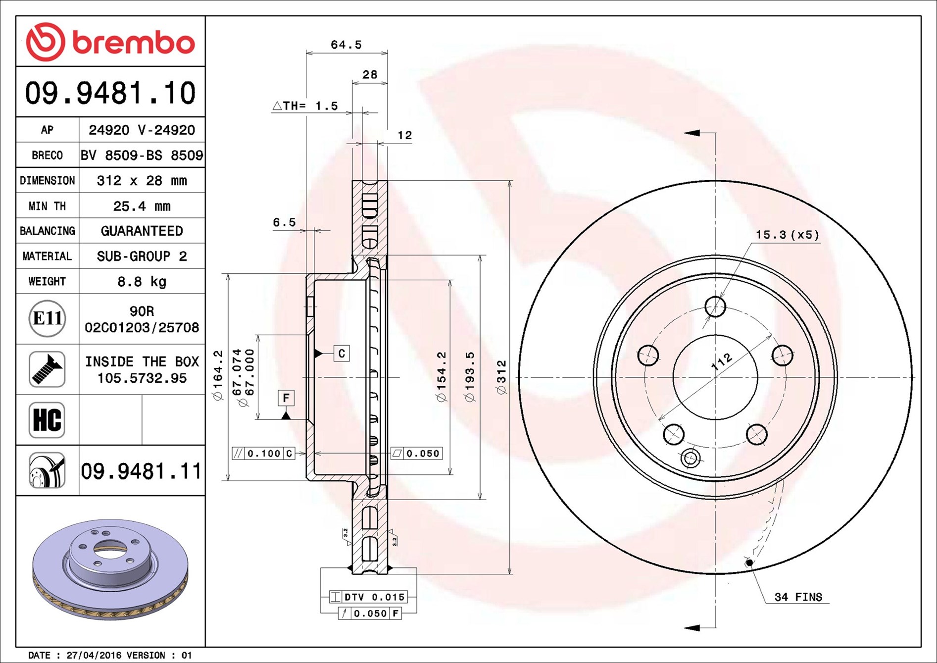 Discofreno - 09.9481.11 BREMBO